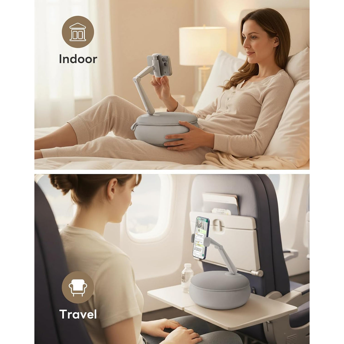SAIJI Cell Phone Pillow Holder mini iPhone Stand for Bed, Upgraded mini Angle & Height Adjustable Phone Pillow Stand for Watching Video On Bed/Sofa/Lap, Fit for 4.7"-7.0" Device (Gray)