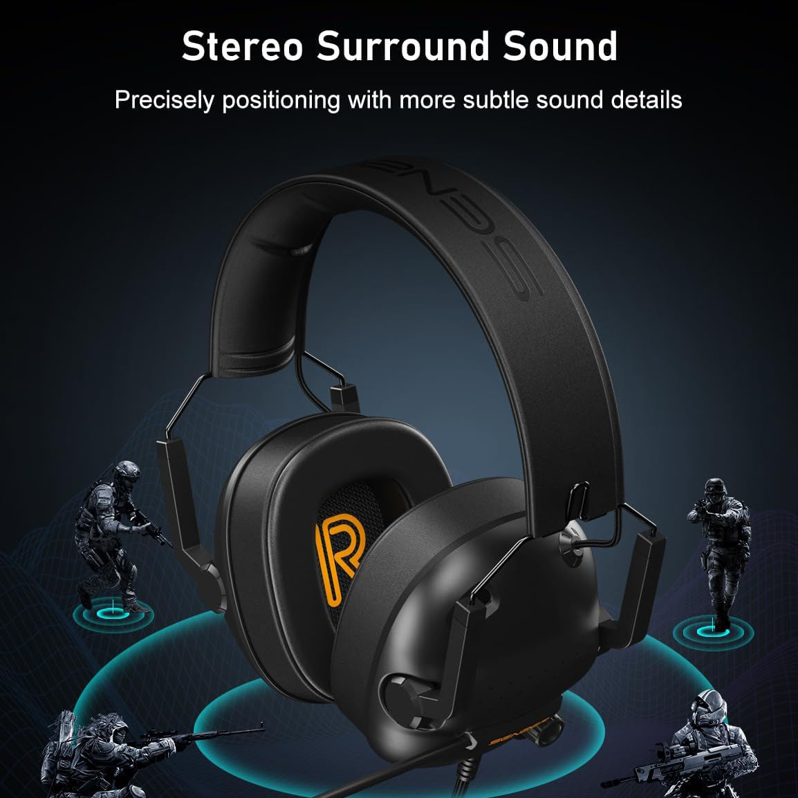 SENZER SG500 Surround Sound Pro Gaming Headset with Noise Cancelling Microphone - Soft Memory Foam Padding - Portable Foldable Headphones for PC, PS4, PS5, Xbox One, Switch - Black