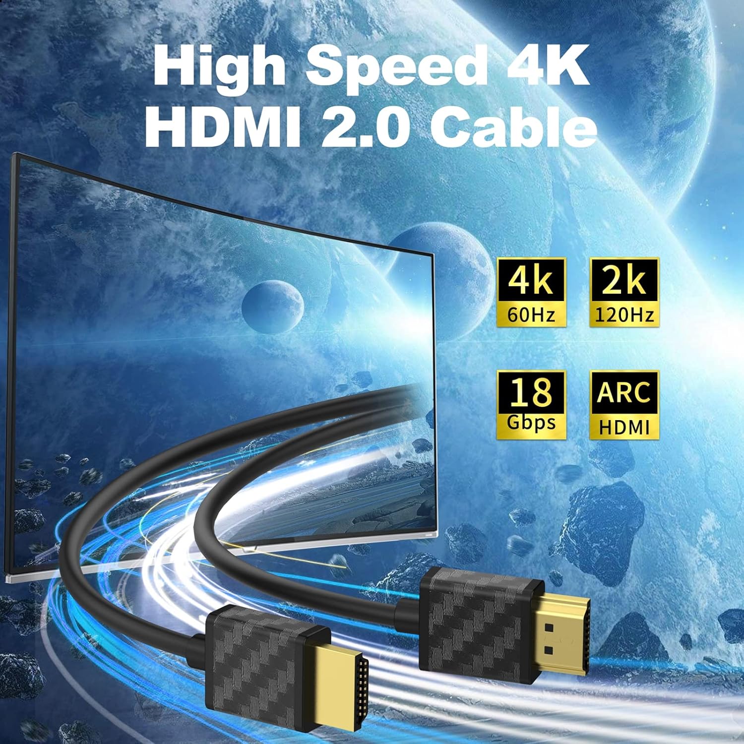 SOEYBAE 4K HDMI Cable, HDMI 2.0 Cable Supports 4K@60Hz, 3D, 2160P, 1080P, Ethernet, HDCP 2.2, ARC, Compatible for PS5/PS4, Xbox One, HDTV (3m/9.8ft) (Pack 1)