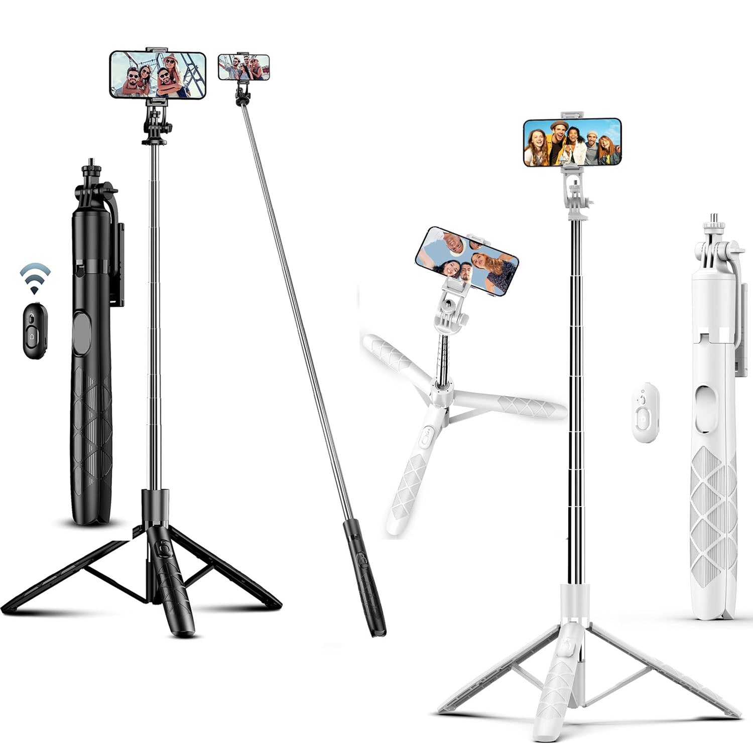SelfieShow 71" Cell Phone Selfie Stick Tripod, Smartphone Tripod Stand with Remote, Extendable Travel Phone Selfie Stick Compatible with iP 17/16/15/14/13 Pro Max Gopro Android DJI (White)