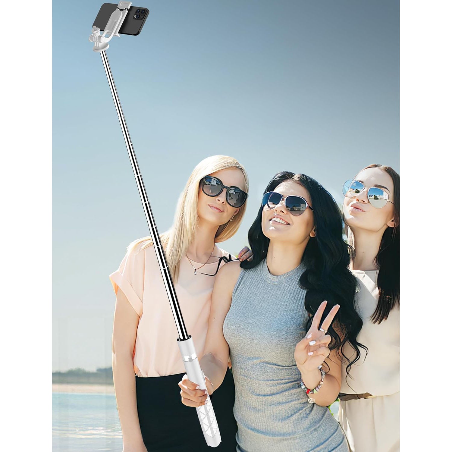 SelfieShow 71" Cell Phone Selfie Stick Tripod, Smartphone Tripod Stand with Remote, Extendable Travel Phone Selfie Stick Compatible with iP 17/16/15/14/13 Pro Max Gopro Android DJI (White)