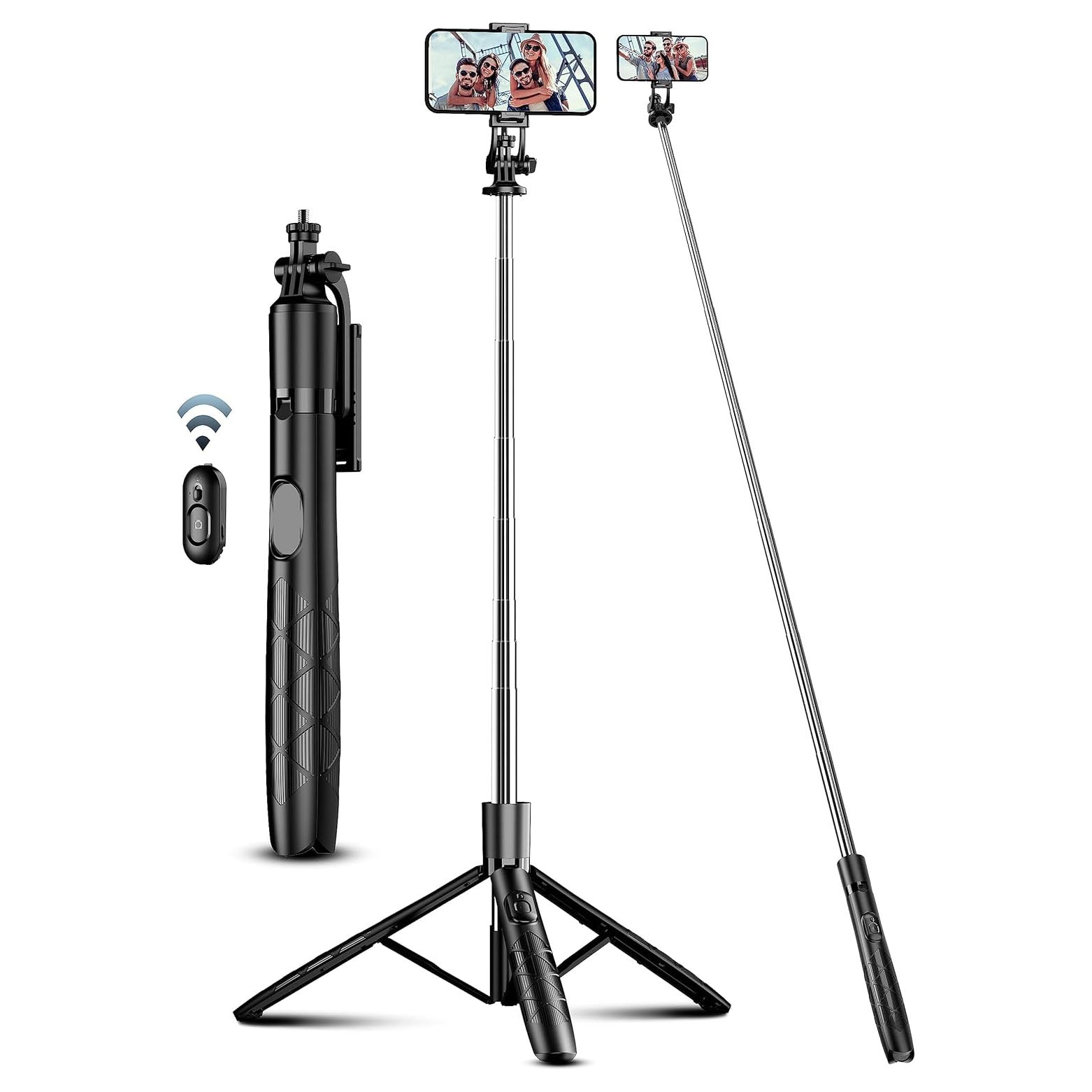 SelfieShow 71" Cell Phone Selfie Stick Tripod, Smartphone Tripod Stand with Remote, Extendable Travel Phone Selfie Stick Compatible with iP 17/16/15/14/13 Pro Max Gopro Android DJI (White)