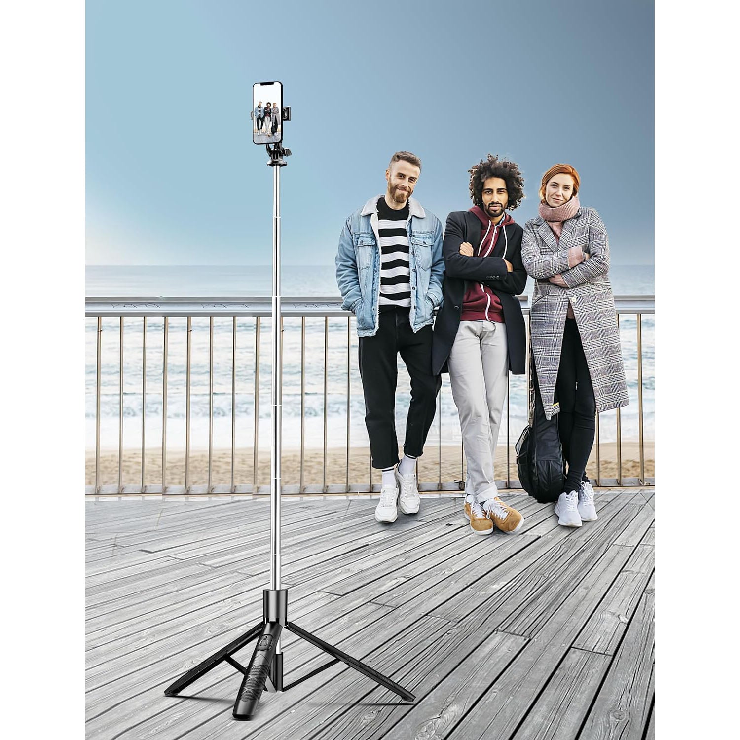 SelfieShow 71" Cell Phone Selfie Stick Tripod, Smartphone Tripod Stand with Remote, Extendable Travel Phone Selfie Stick Compatible with iP 17/16/15/14/13 Pro Max Gopro Android DJI (White)