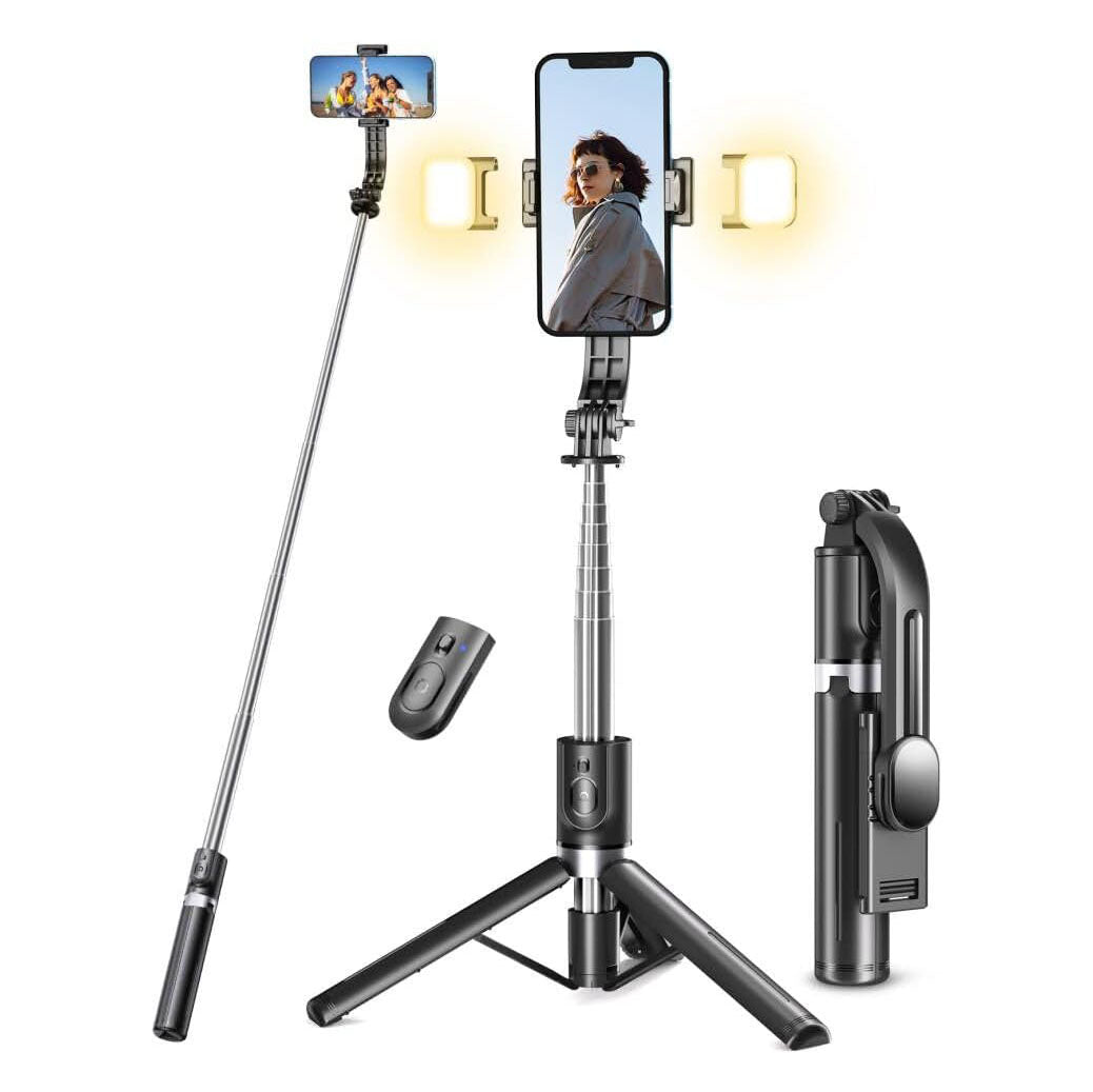 Selfie Stick Tripod with Light, 45'' Selfie Stick with Wireless Remote, Portable Phone Tripod Compatible with iP 16/15 Pro Max/15/14 Pro/14/13, Samsung S22/ S23 Ultra/Android Smartphone