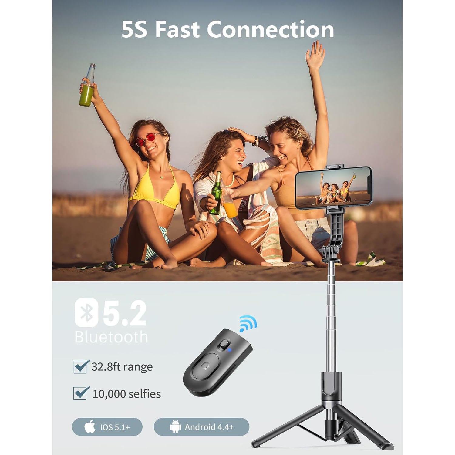 Selfie Stick Tripod with Light, 45'' Selfie Stick with Wireless Remote, Portable Phone Tripod Compatible with iP 16/15 Pro Max/15/14 Pro/14/13, Samsung S22/ S23 Ultra/Android Smartphone