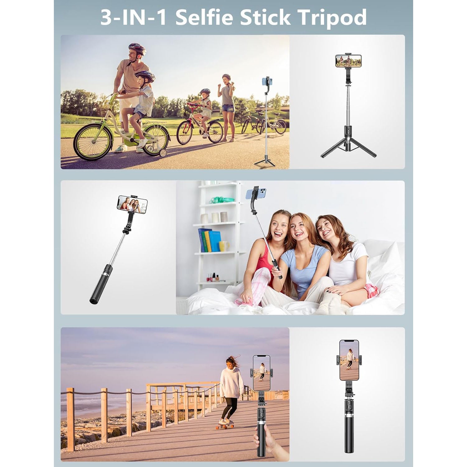 Selfie Stick Tripod with Light, 45'' Selfie Stick with Wireless Remote, Portable Phone Tripod Compatible with iP 16/15 Pro Max/15/14 Pro/14/13, Samsung S22/ S23 Ultra/Android Smartphone