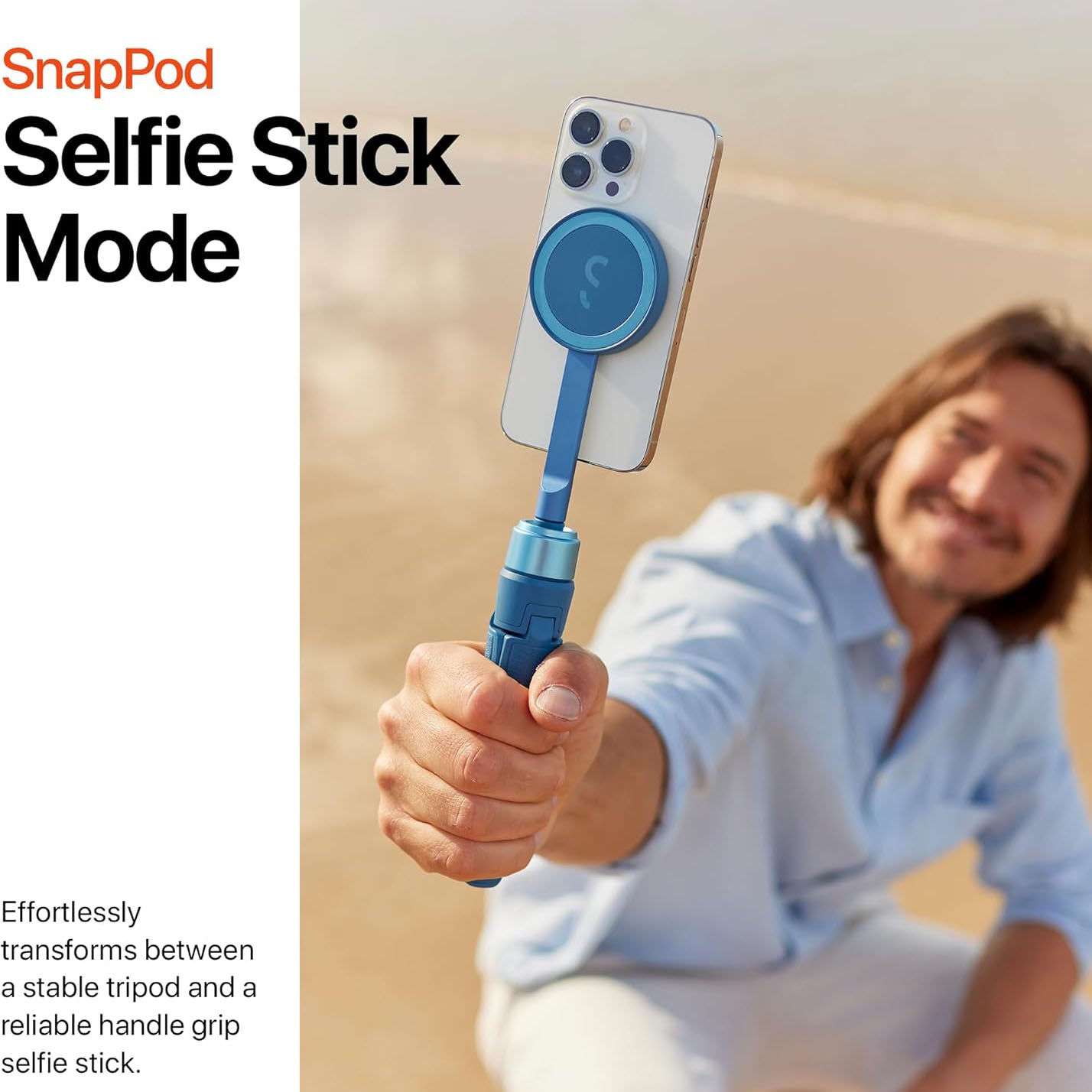 ShiftCam SnapPod - Video Selfie Stick and Tripod - Magnetic Mount Snaps on to Any Phone - Tiltable Design | Abyss Blue