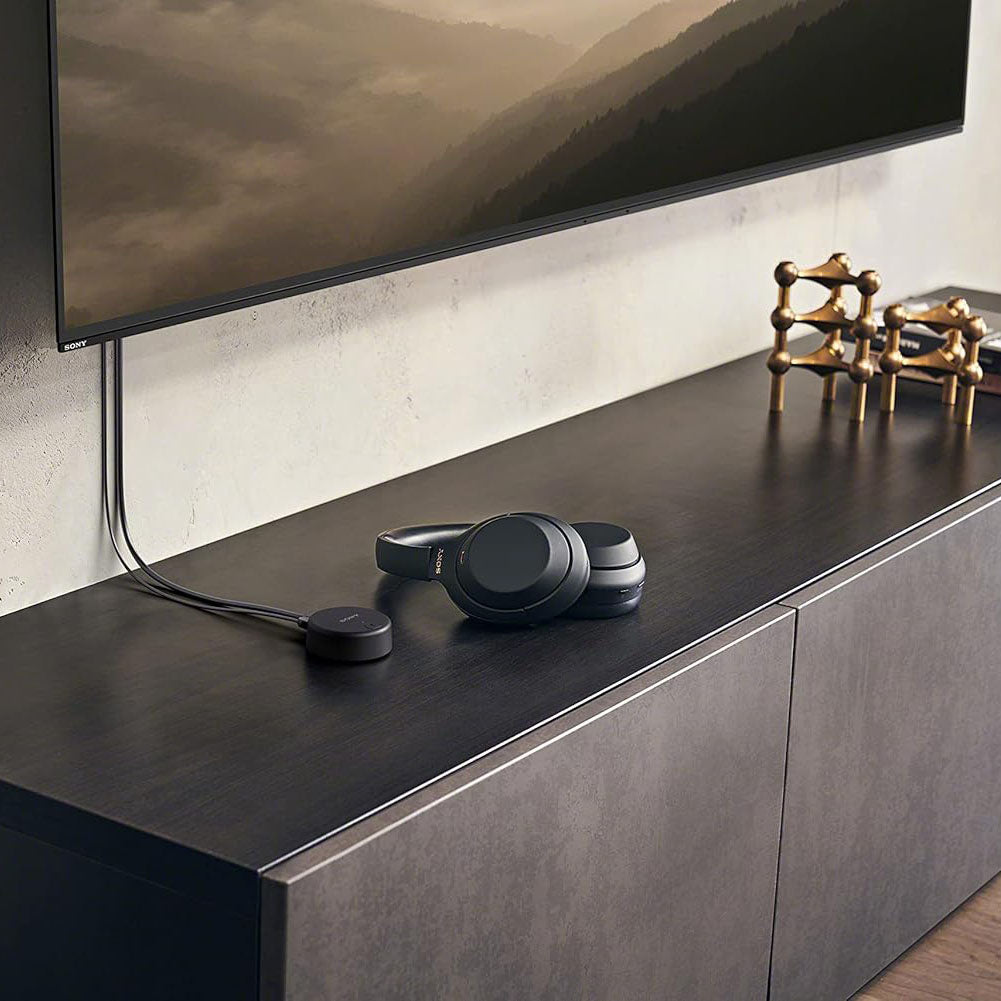 Sony WLA-NS7 Wireless Bluetooth Transmitter - Dolby Atmos Surround Sound on Sony Headphones and BRAVIA TVs, Bluetooth, USB and Optical Cable Connection, 360 Spatial Sound Personalizer, Black