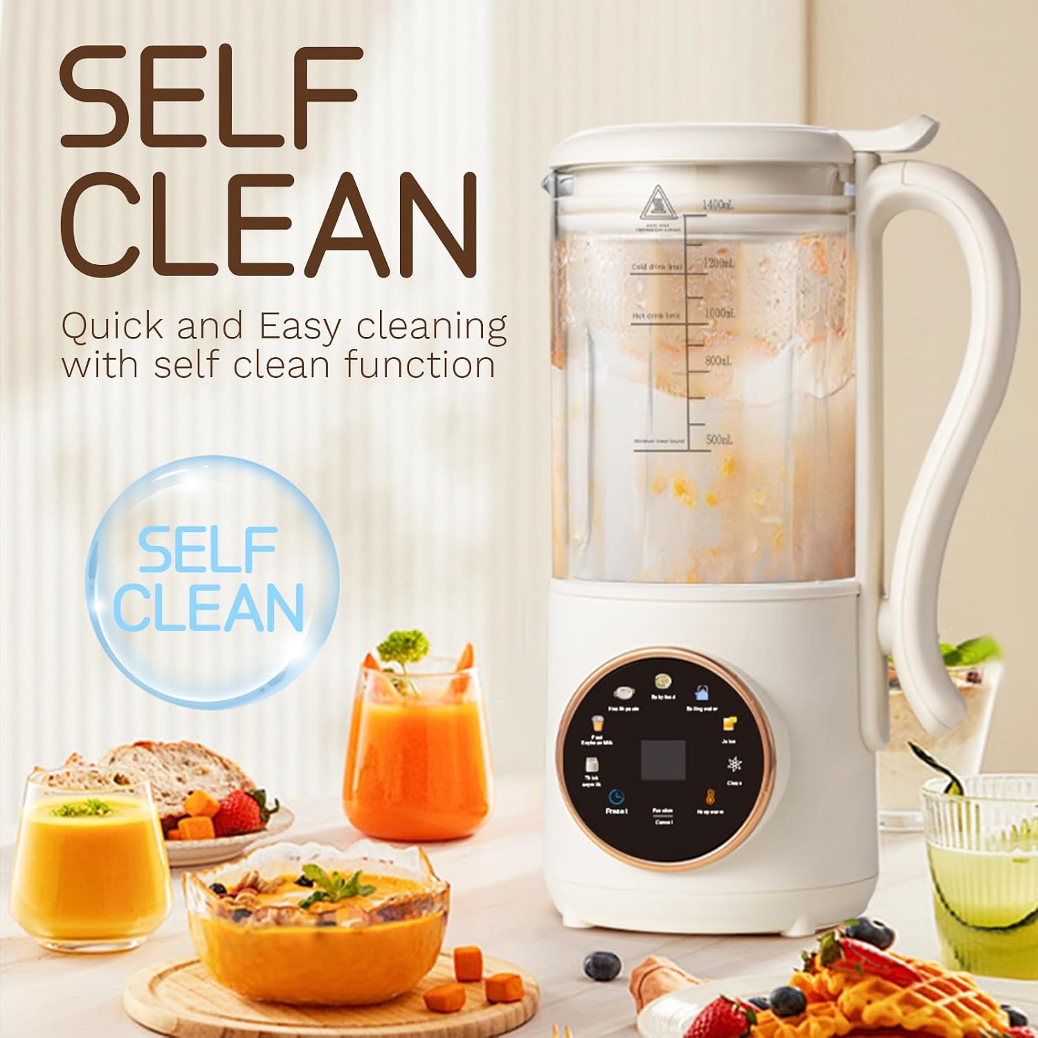 Soybean Milk Maker Machine, 47oz/1400ML Automatic Nut Milk Maker 8 in 1 Multi Functional Homemade Plant-Based Milk with Delay Start/AutoClean/KeepWarm/Boil Water