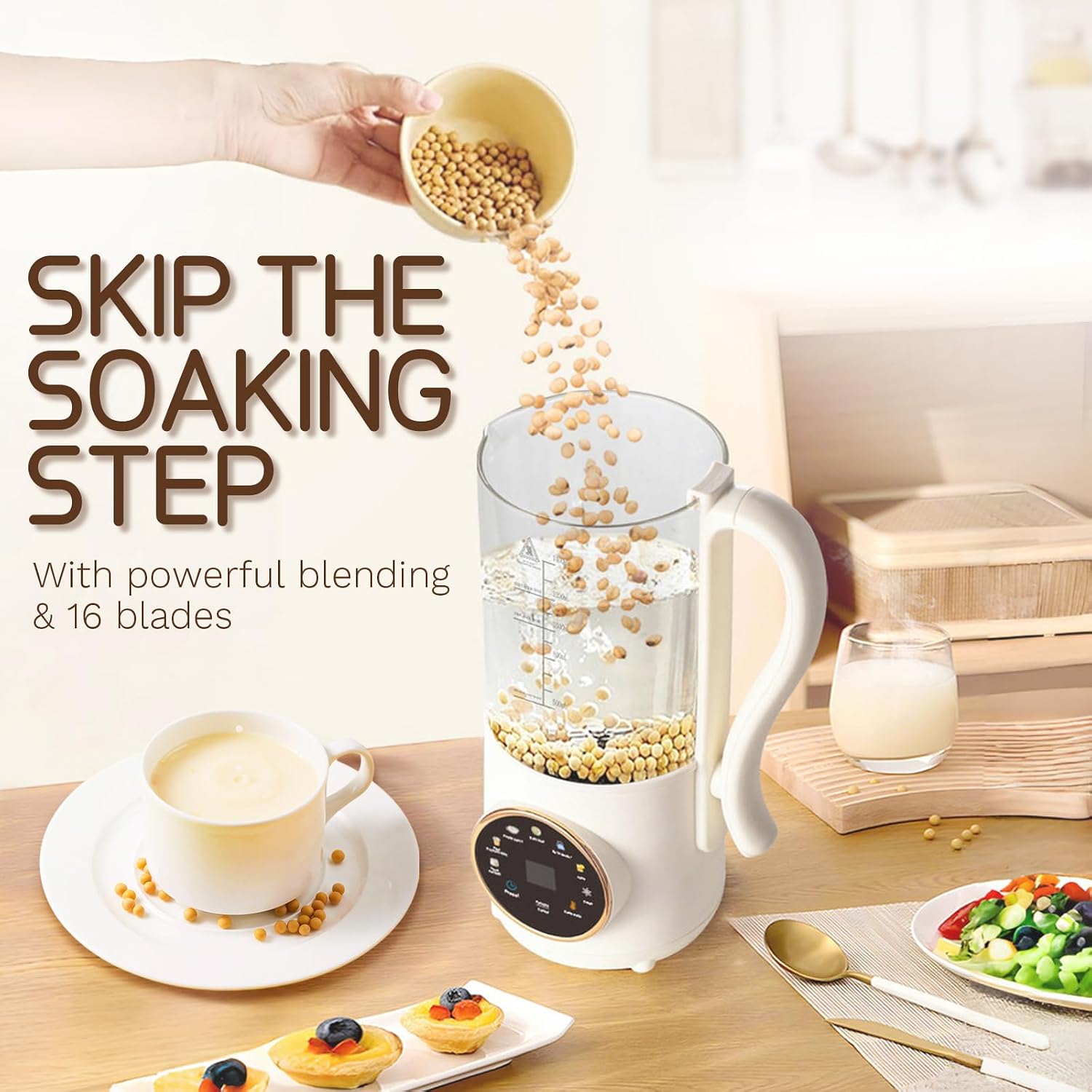 Soybean Milk Maker Machine, 47oz/1400ML Automatic Nut Milk Maker 8 in 1 Multi Functional Homemade Plant-Based Milk with Delay Start/AutoClean/KeepWarm/Boil Water