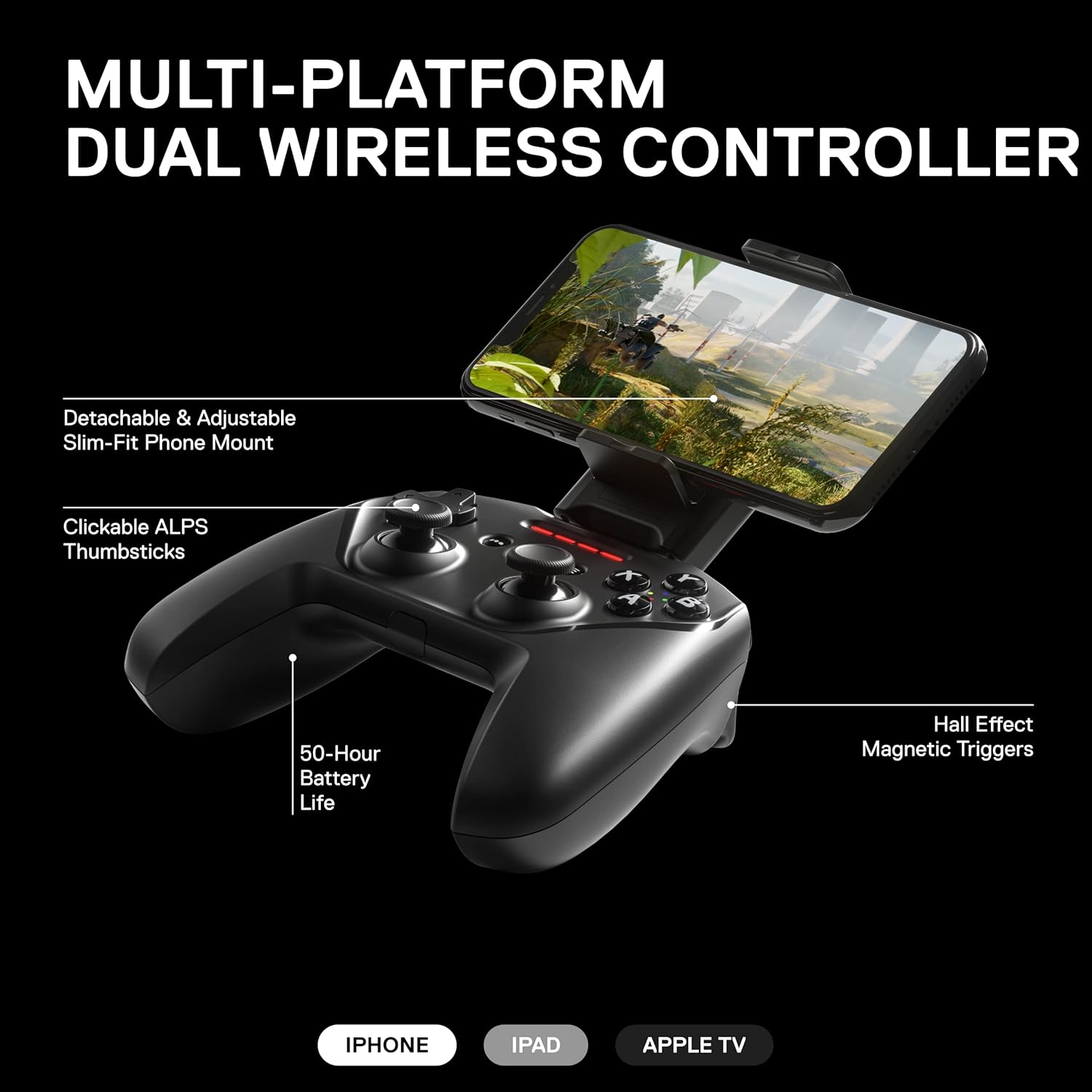 SteelSeries Nimbus+ Bluetooth Mobile Gaming Controller with iP Mount, 50+ Hour Battery Life