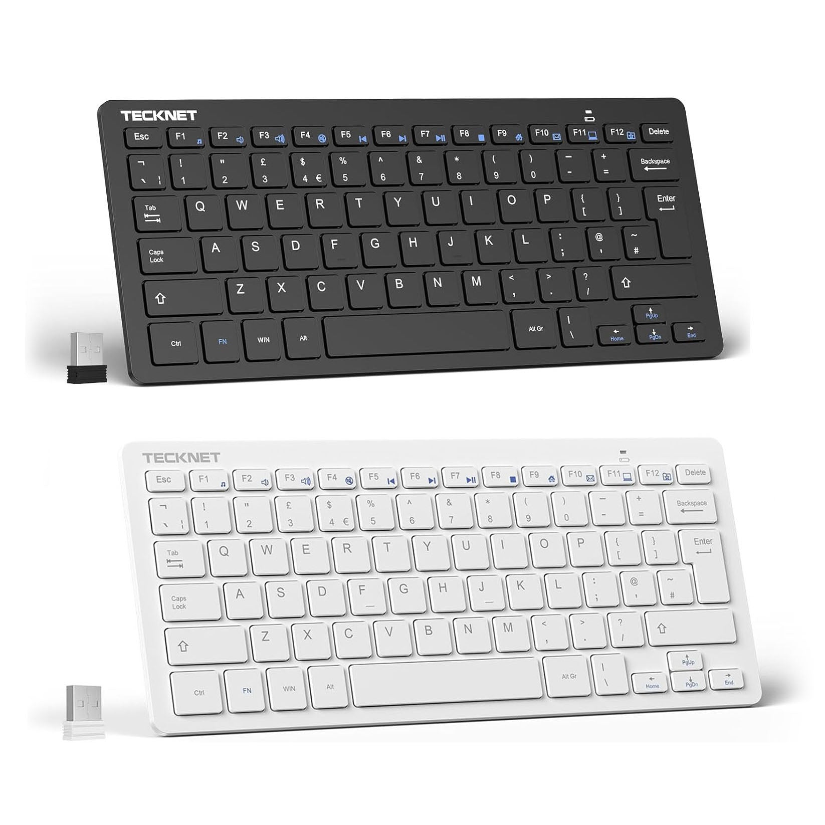 TECKNET 2.4G Wireless Keyboard For Windows/Chrome OS, UK Layout Compact Mini Keyboards, Small Silent Whisper-Quiet Keyboard | X315