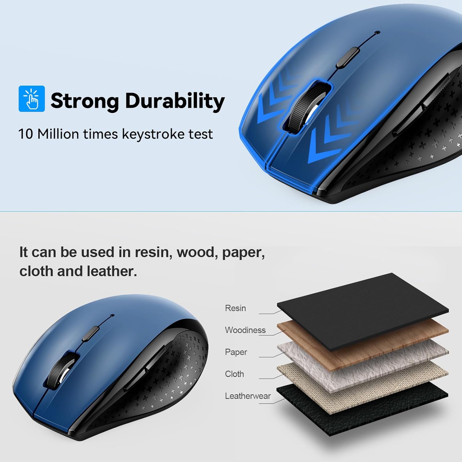 TECKNET Bluetooth Mouse, 4800 DPI Wireless Mouse 6 Adjustable DPI, 6 Buttons Compatible with Laptop/Windows/Computer - Blue