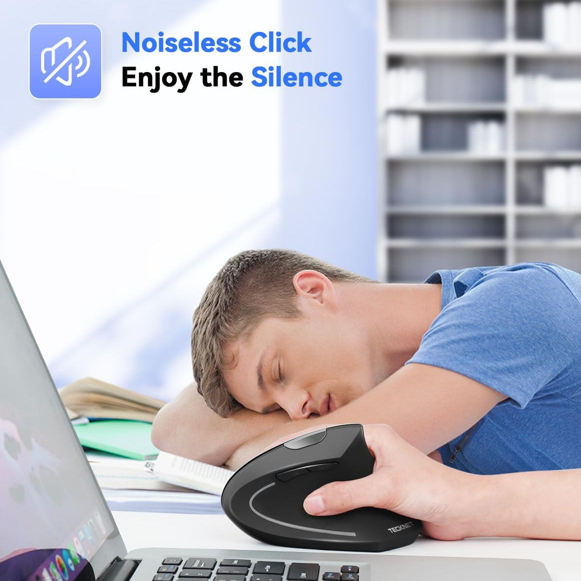 TECKNET Ergonomic Wireless Vertical Mouse, 4800 DPI with 5 Adjustable Levels, 2.4GHz Optical, 6 Buttons for Laptop, Desktop, PC, M-ac - Black