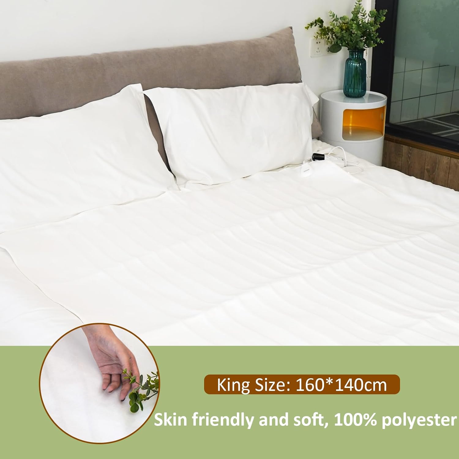 TOPS Electric Blanket Double Heated Underblanket 160 x 140cm, 3 Heat Settings, 3 Levels of Auto-off Timer, Overheat Protection, Machine Washable, Warm Polyester Bed Warmer