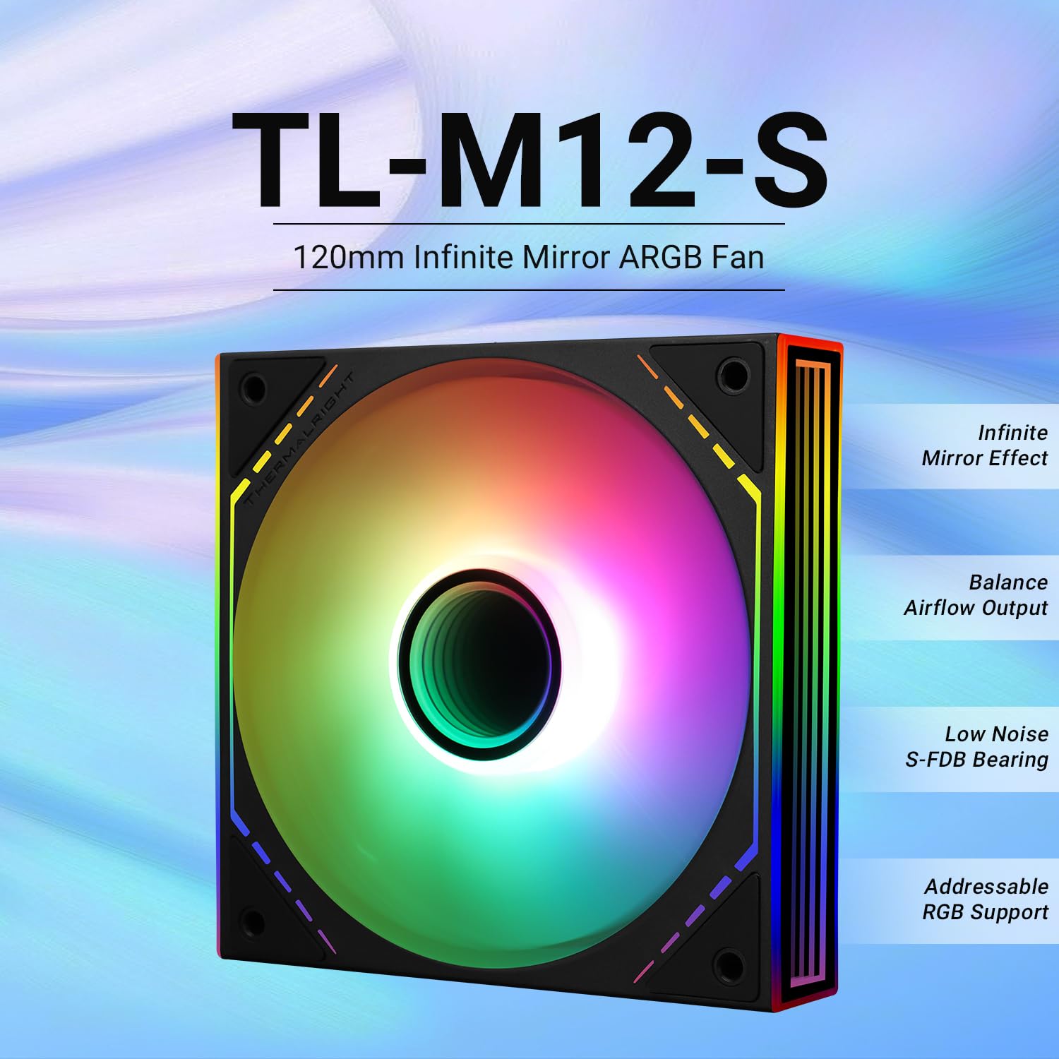 Thermalright TL-M12-S Case Fan 120mm ARGB CPU Cooler Fan Comes with ARGB Mirror Light Effect,PC PWM Silent Fan with 1500RPM Speed