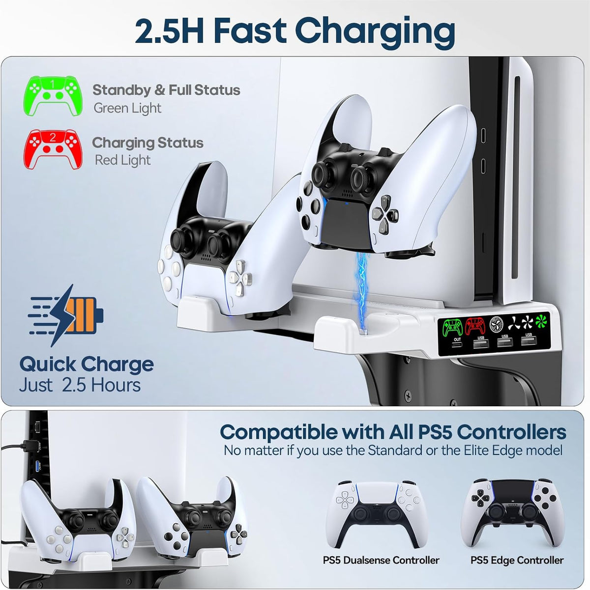 Tokluck PS5/Slim/Pro Wall Mount Kit with Cooling Fan & Charging Station, PS5 Shelf Floating Mount for All PlayStation 5/Slim/Pro Disc & Digital Console, PS 5 Wall Bracket Behind TV, PS Five Pro Accessories