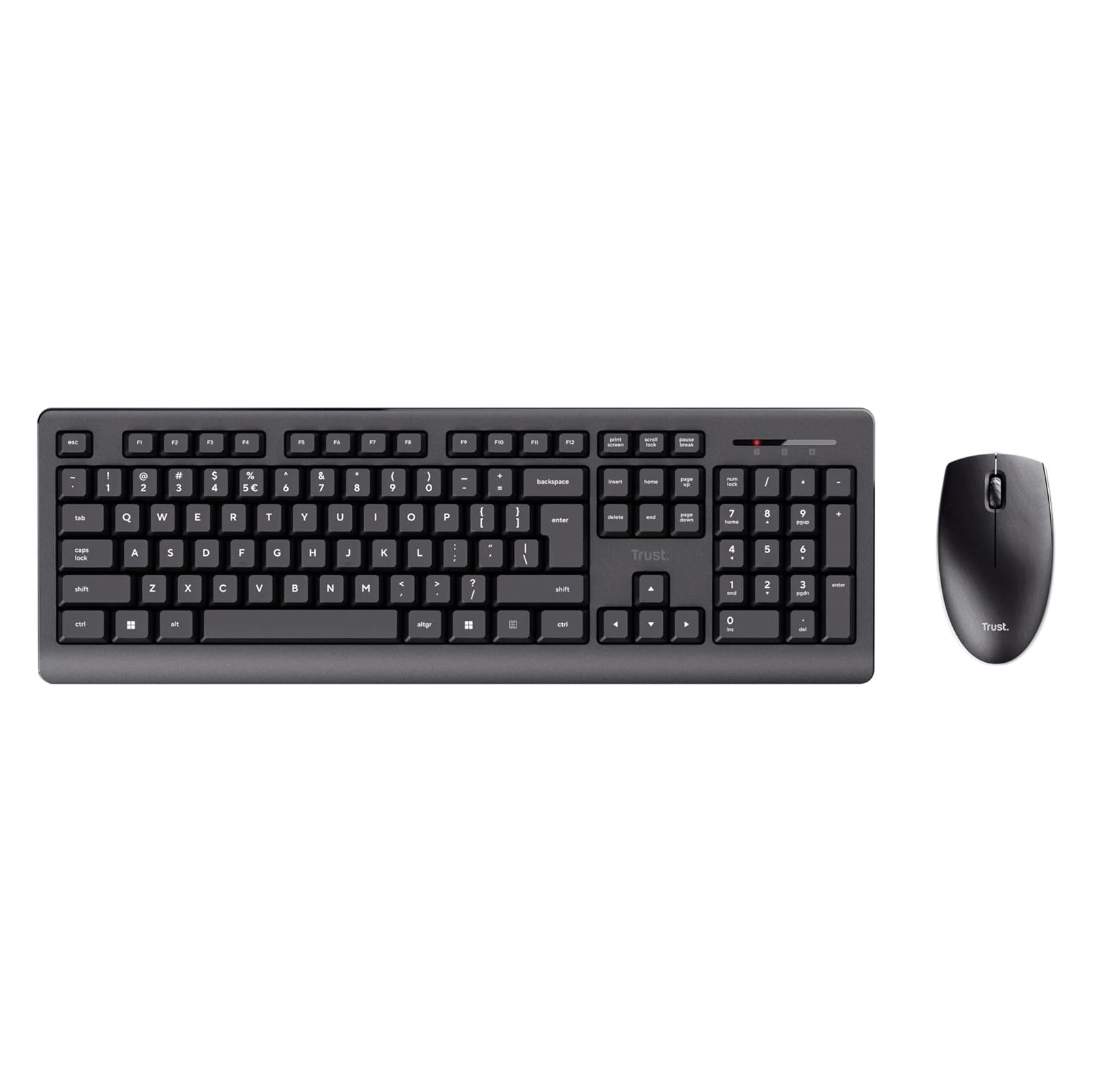 Trust Primo Wireless Keyboard and Mouse Set QWERTY UK Layout, Low Profile Keys, Spill-Resistant, One USB Receiver, Ambidextrous Wireless Mouse, Home Office Combo for PC Laptop