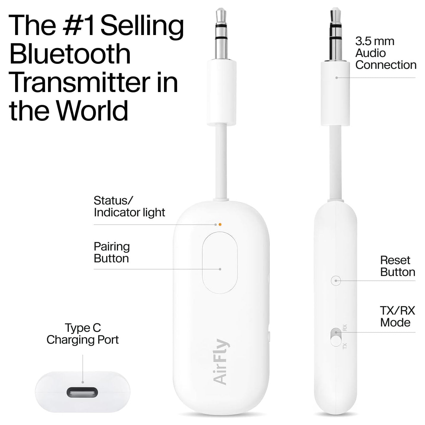 Twelve South AirFly Pro | Bluetooth Wireless Transmitter/Receiver Adapter for 2 Headphones