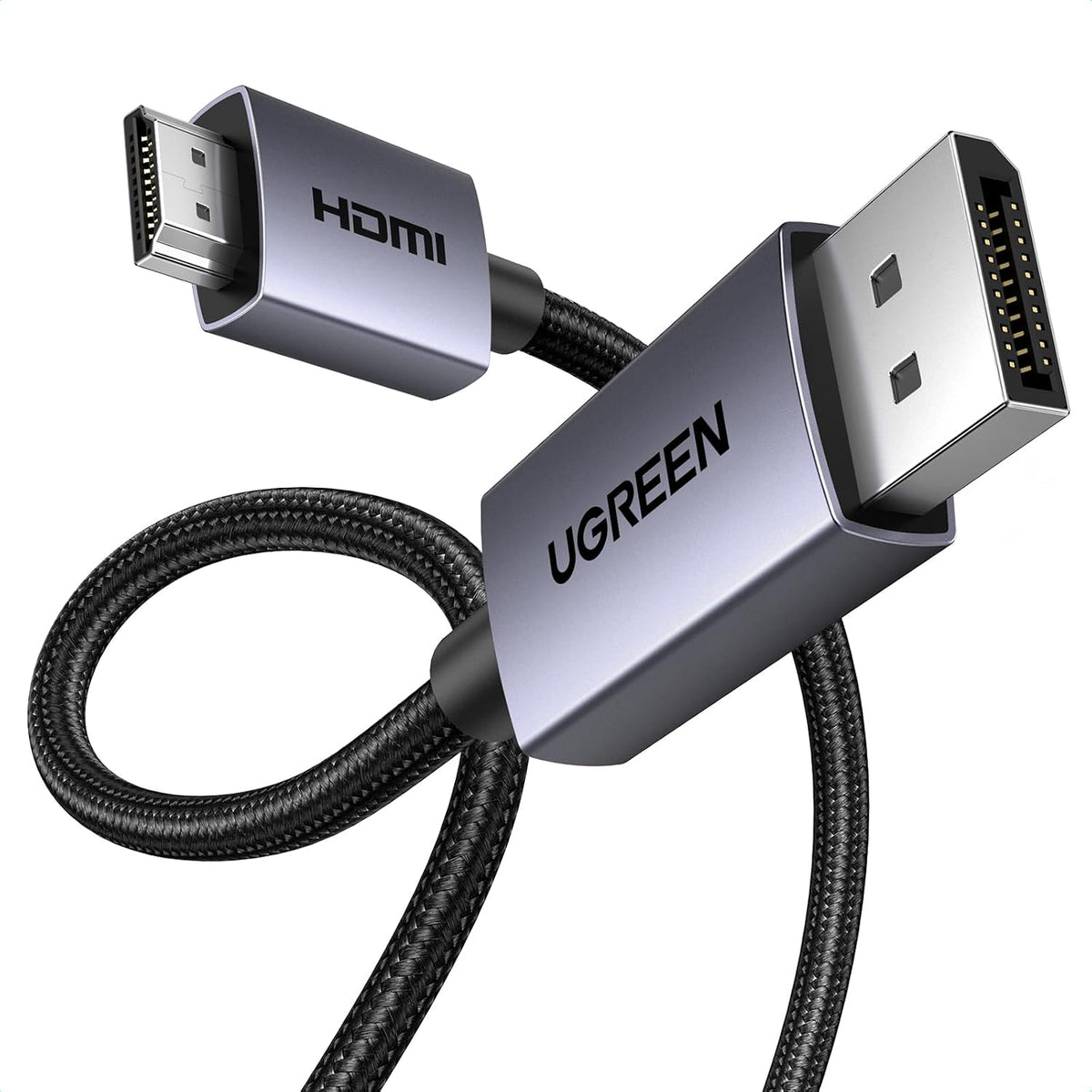 UGREEN DisplayPort to HDMI Cable, HDR Active 4K@30Hz, 2K@60Hz, 1080P@240Hz DP 1.2 Cord Aluminum Braided Uni-Directional Converter Compatible with Monitor, Projector, Dell, HP (6.6ft/2M)
