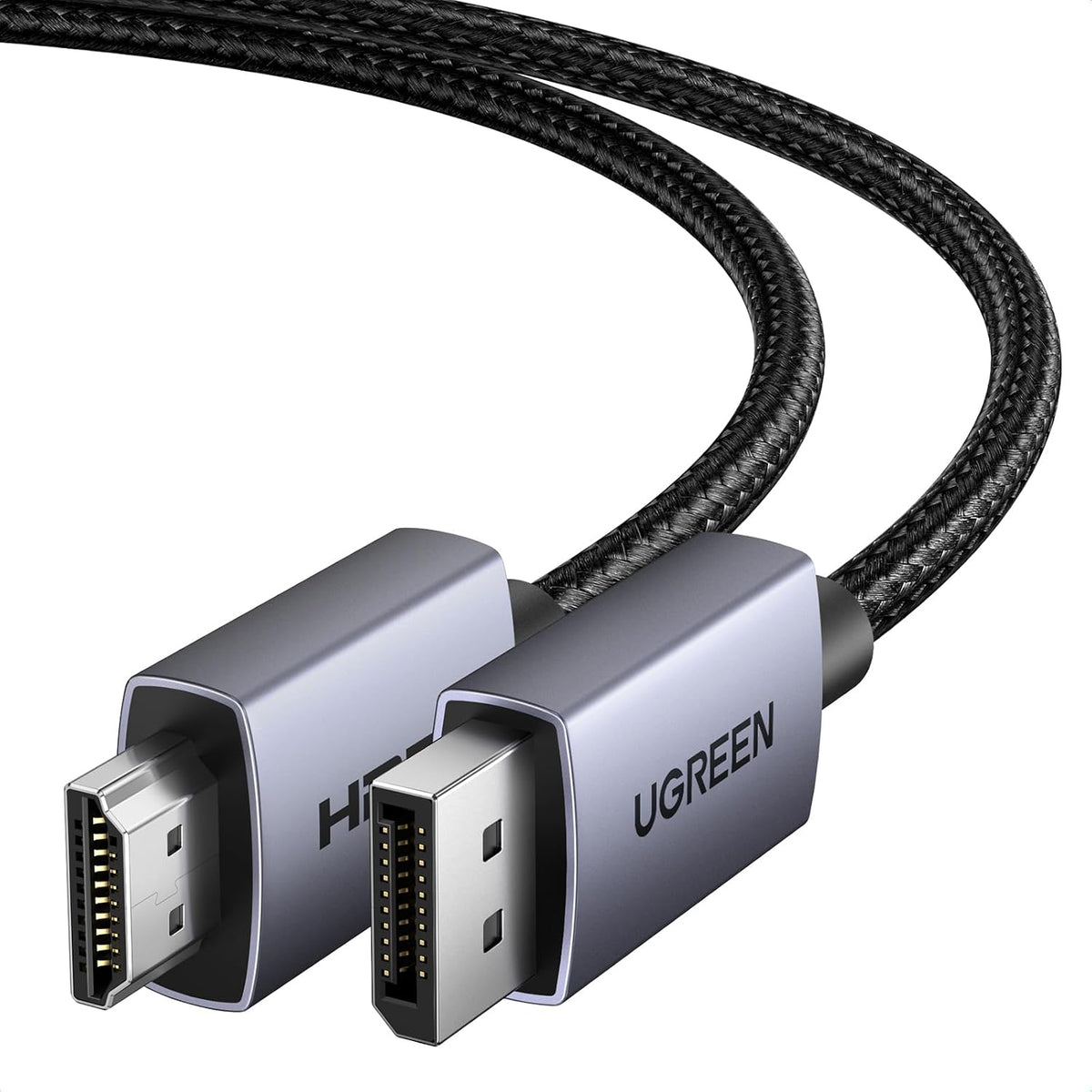 UGREEN DisplayPort to HDMI Cable, HDR Active 4K@30Hz, 2K@60Hz, 1080P@240Hz DP 1.2 Cord Aluminum Braided Uni-Directional Converter Compatible with Monitor, Projector, Dell, HP (6.6ft/2M)