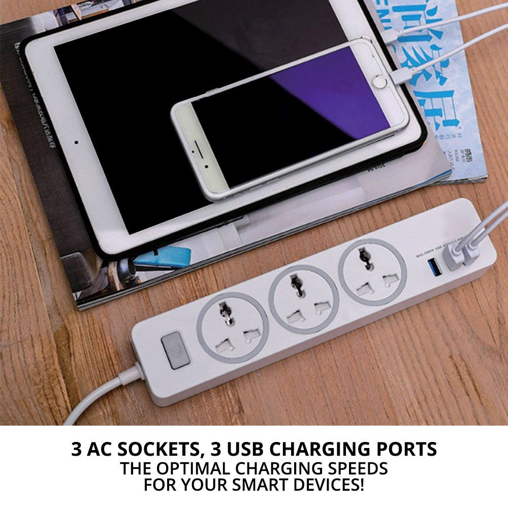 URbantin 3 Way Outlets Extension Lead with 3 USB Slots, Power Extension Socket