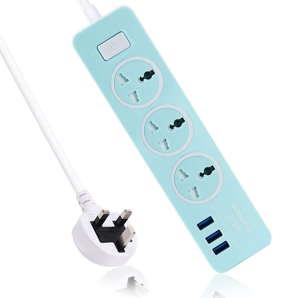 URbantin 3 Way Outlets Extension Lead with 3 USB Slots, Power Extension Socket