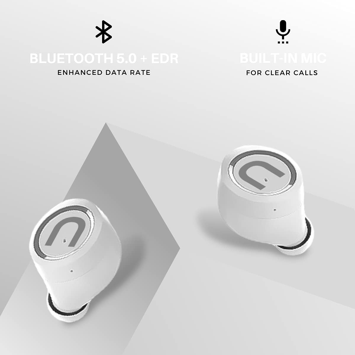Unosounds Ubuds+ True Wireless Bluetooth 5.0 Earbuds + Improved Data Rate 60 Hours Standby / Hands-Free Calling / Automatic Pairing / Environmental Noise Cancellation - White