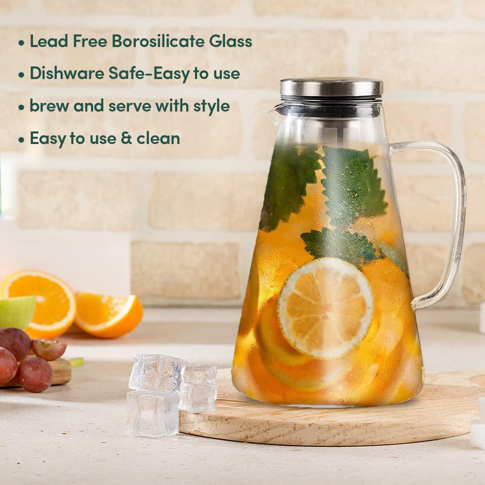 VAHDAM Teas Luminous Glass Pitcher Borosilicate Glass 1500ml / 50.7 oz