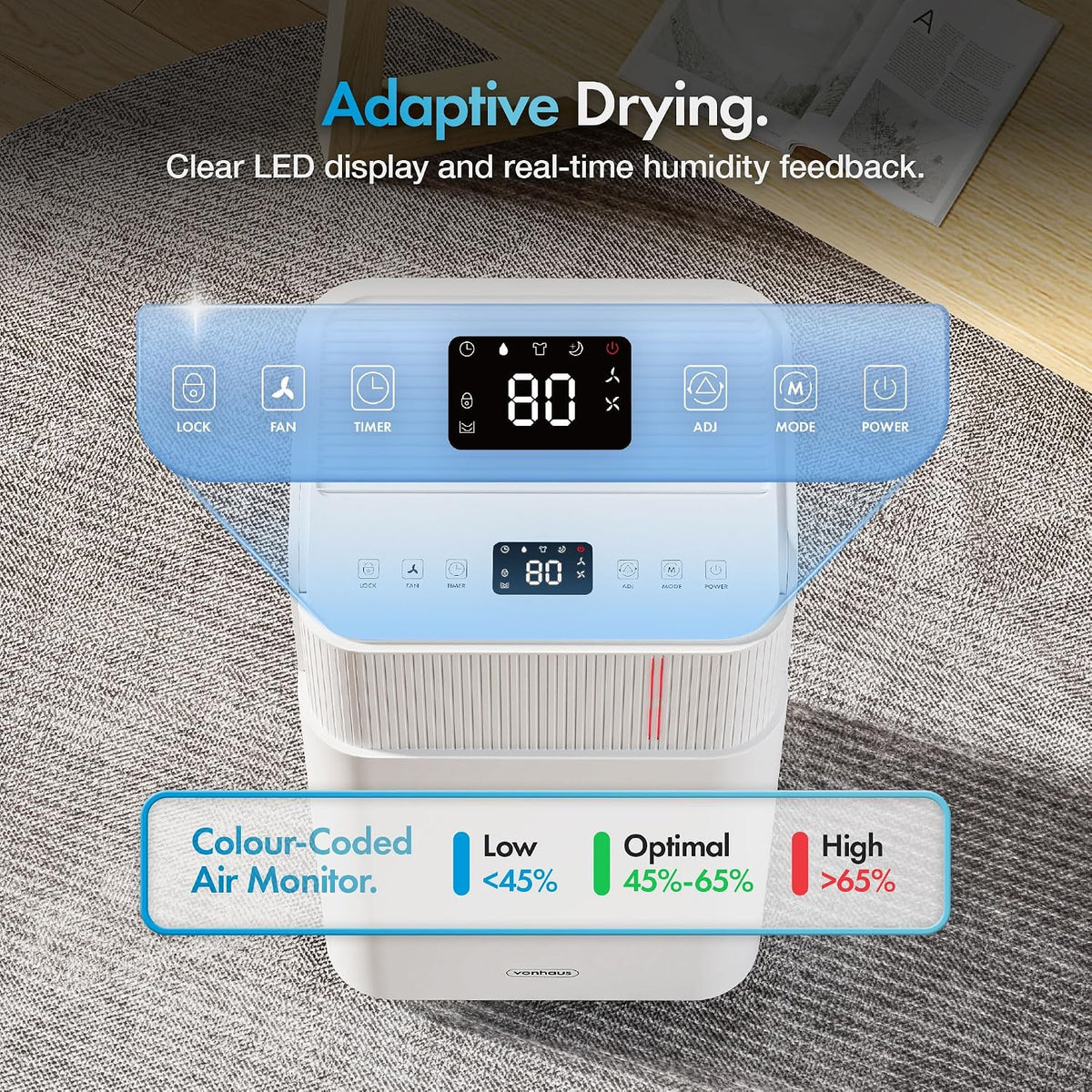 VonHaus Dehumidifier 12L/Day, 2L Water Tank – Moisture Extraction Machine For Damp, Condensation, Laundry/Clothes Drying, Prevents Mould & Smells – For Home, Bedroom, Utility Room & More