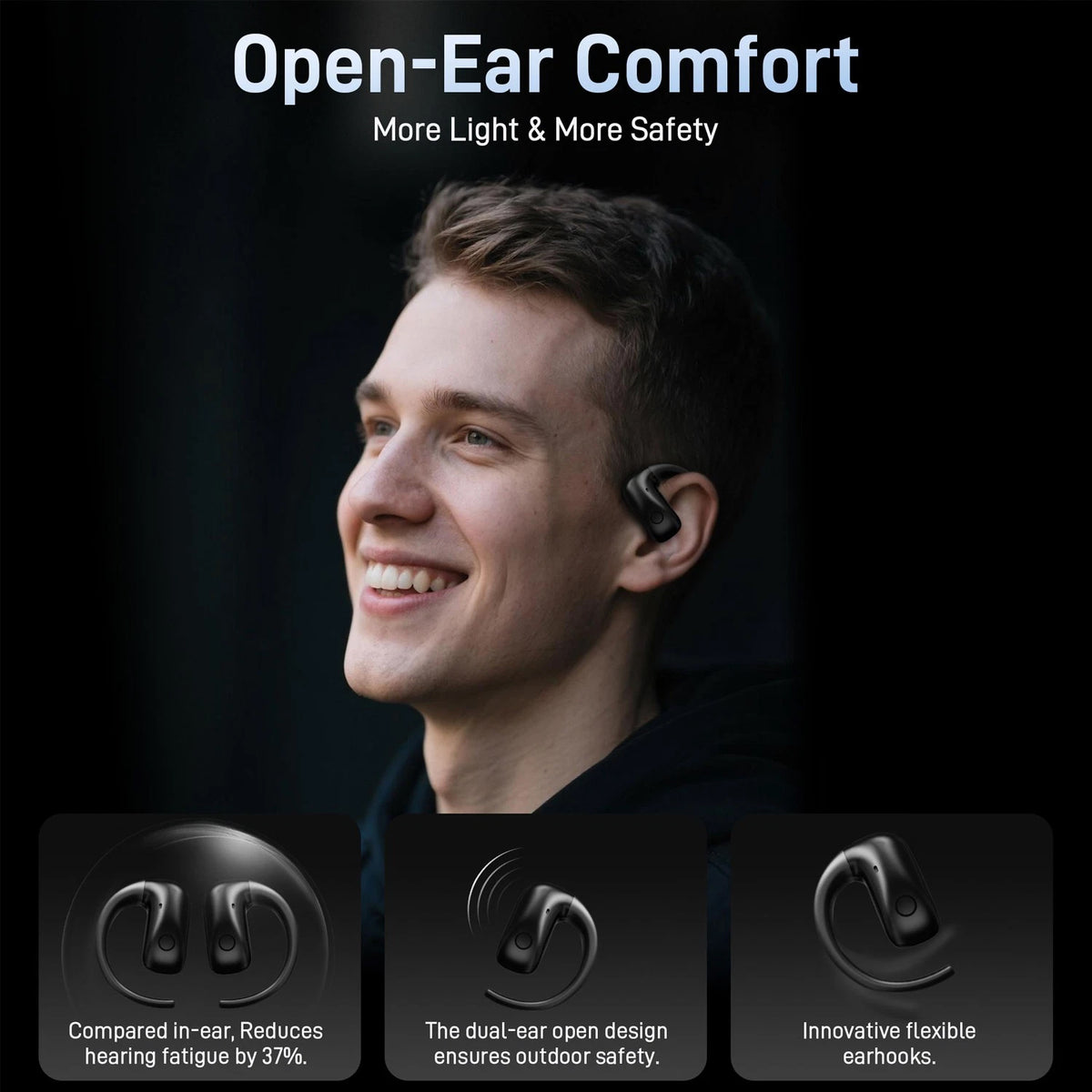 Wantek Open-ear Headphone with Ear-hook Bluetooth 3D Sound TWS Wireless Earbuds - OBT030