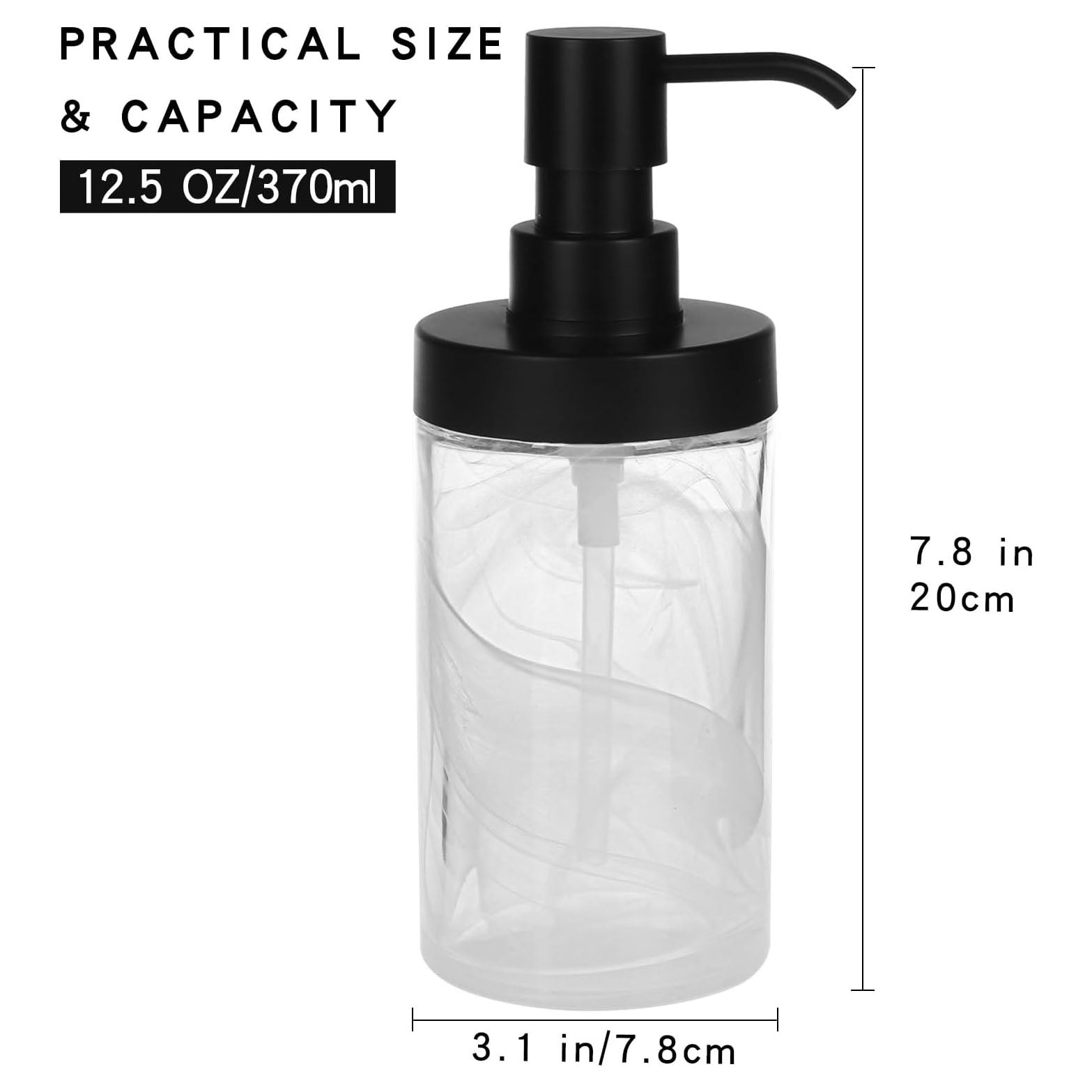 Suanti White Marble Glass Soap Dispenser for Bathroom & Kitchen Sink, Wide-Mouthed Easy Refill, 14.3 Oz