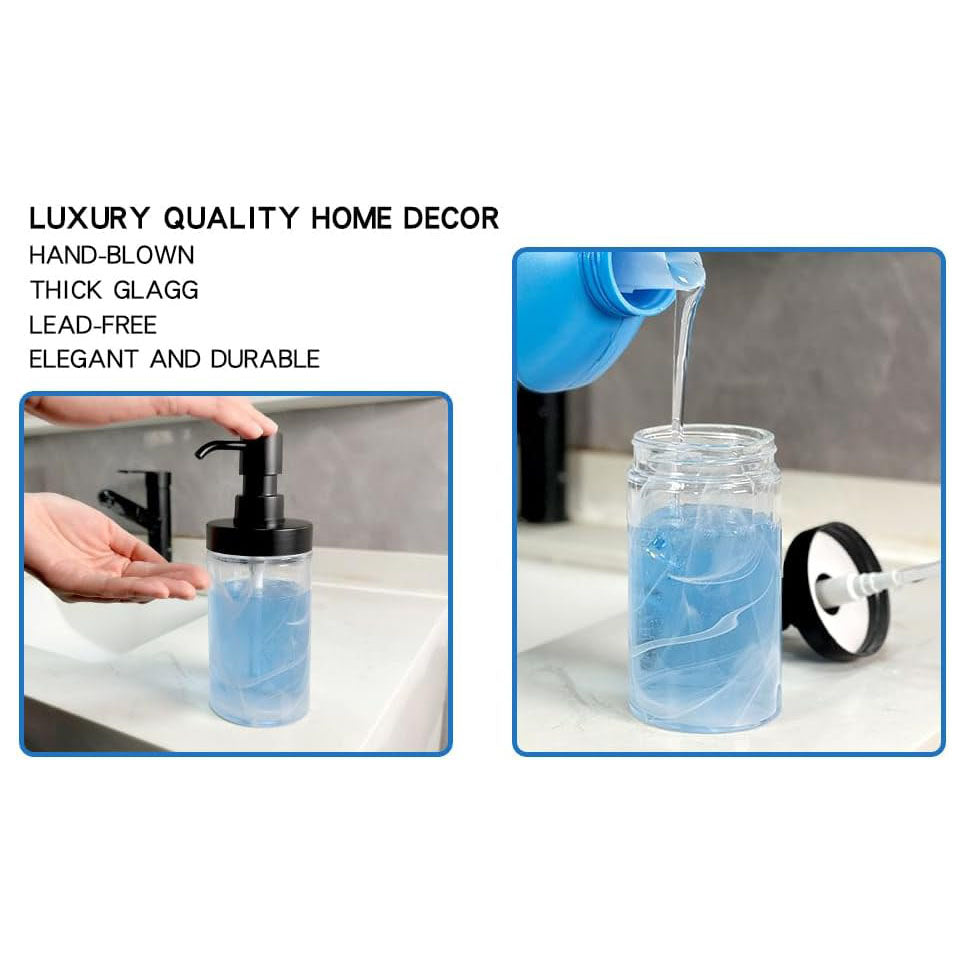 Suanti White Marble Glass Soap Dispenser for Bathroom & Kitchen Sink, Wide-Mouthed Easy Refill, 14.3 Oz