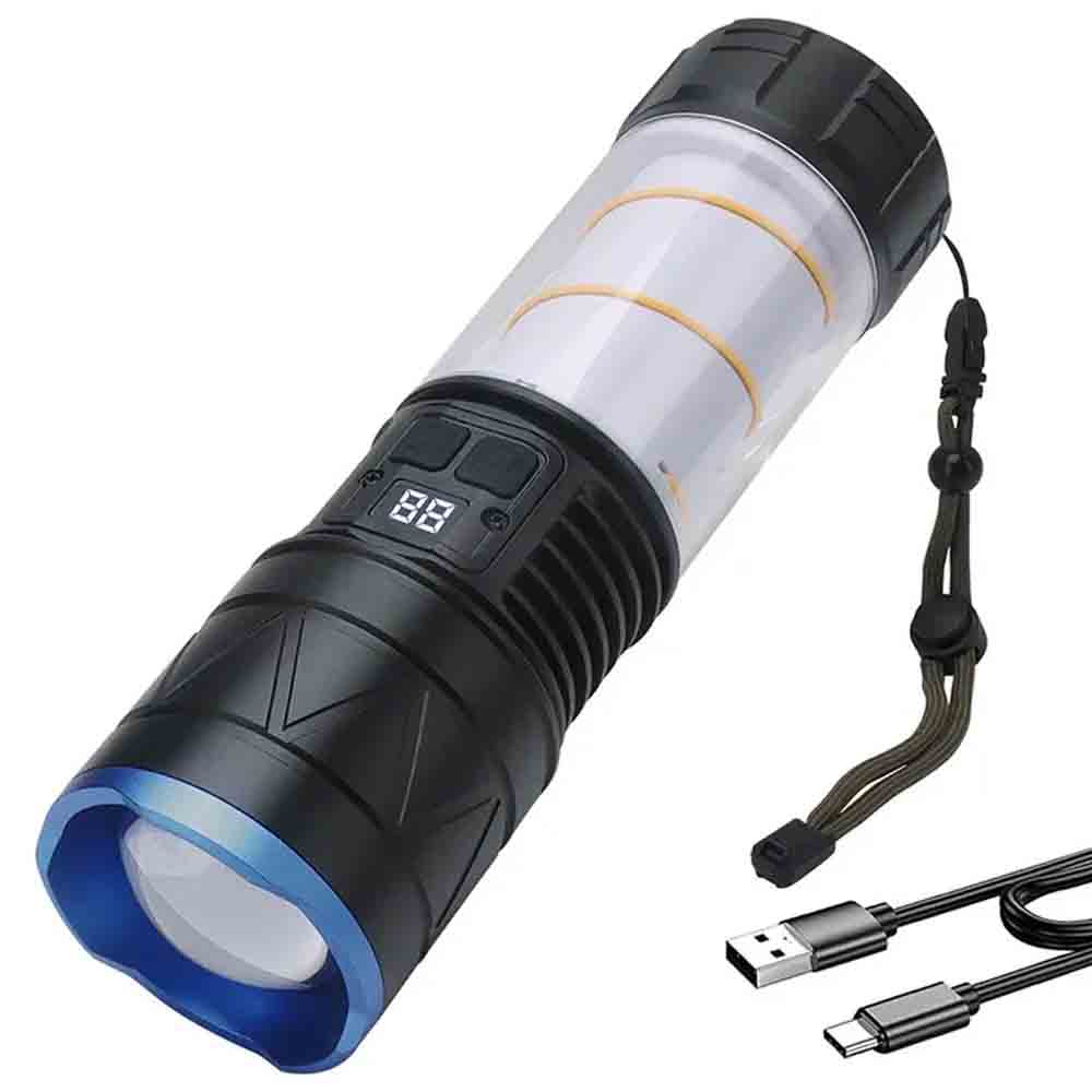 Zoomable USB Rechargeable Long Distance Flashlight and Lamp