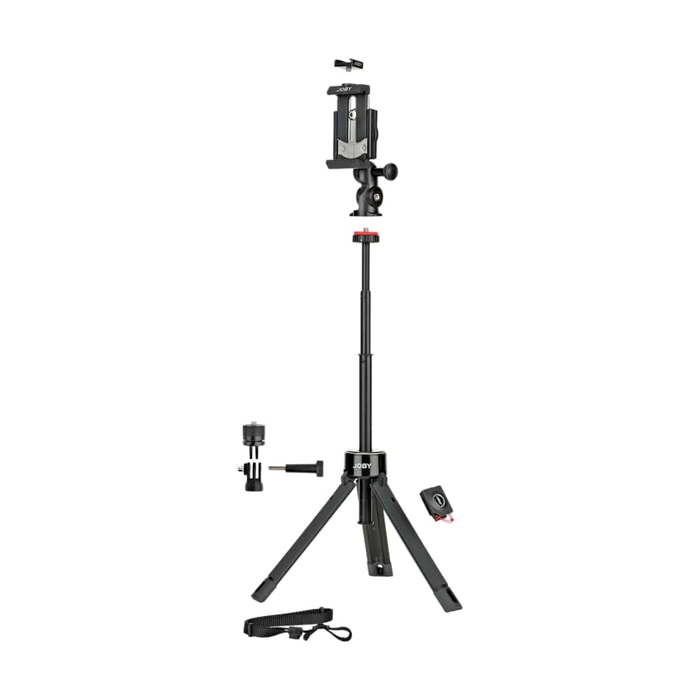 Joby GripTight Pro TelePod JB01534-BWW, Tripod for Smartphones/Action Camera/Camera, Bluetooth Remote, Monopod, Selfie Stick, Vlogging Tripod with Ballhead/Clamp, 1kg Load, 1/4” attach, 360°