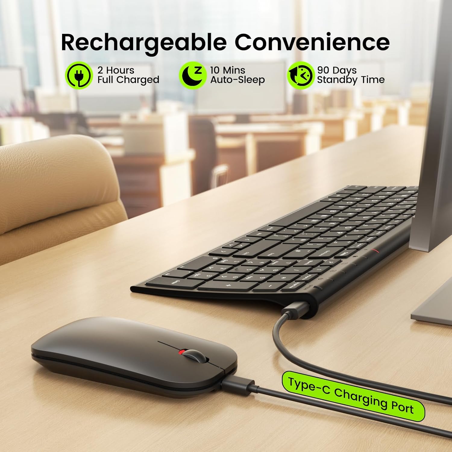 Seenda WGJP-031B Wireless Keyboard Mouse Set, Ultra Thin Compact Rechargeable Aluminum Silent Computer Keyboard & Mouse Combo UK QWERTY Layout for Office, Home, Business