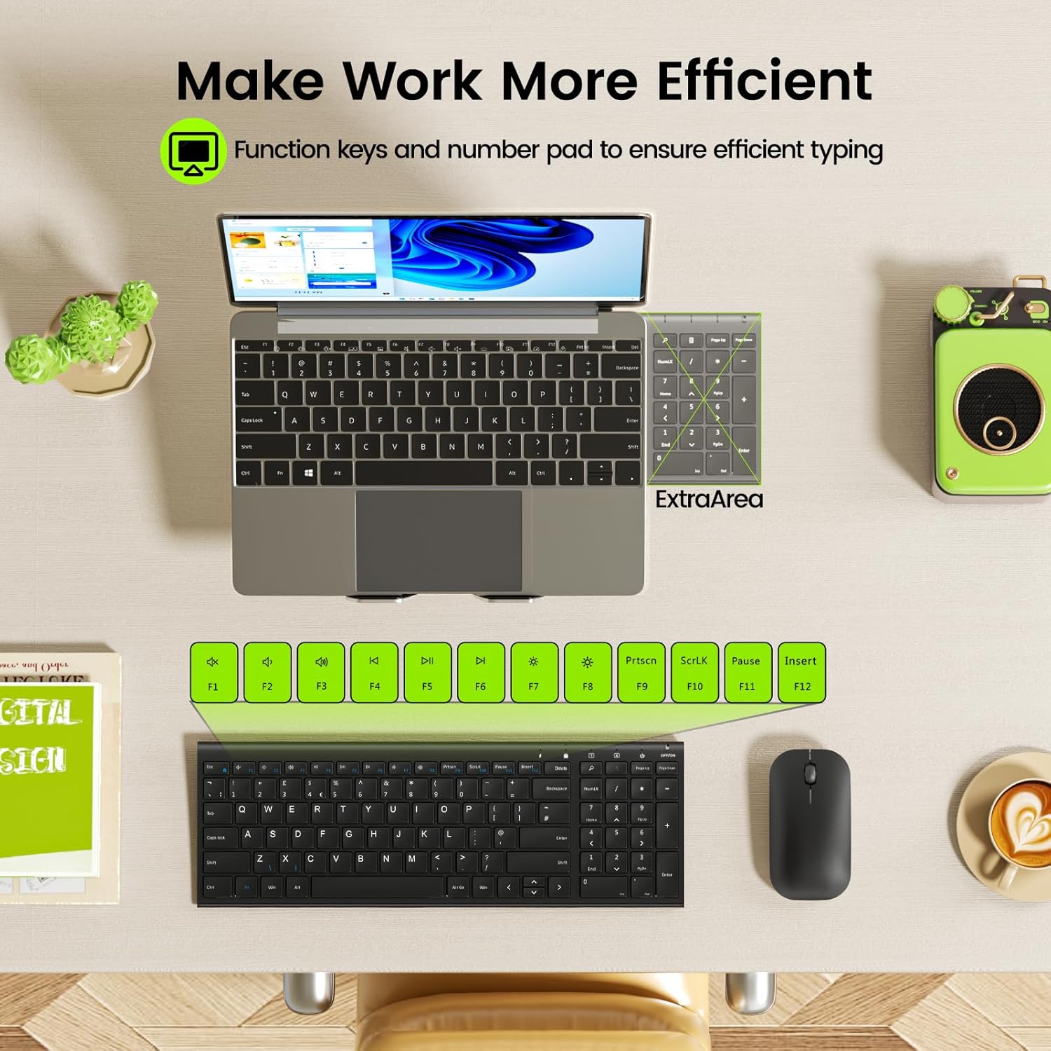 Seenda WGJP-031B Wireless Keyboard Mouse Set, Ultra Thin Compact Rechargeable Aluminum Silent Computer Keyboard & Mouse Combo UK QWERTY Layout for Office, Home, Business