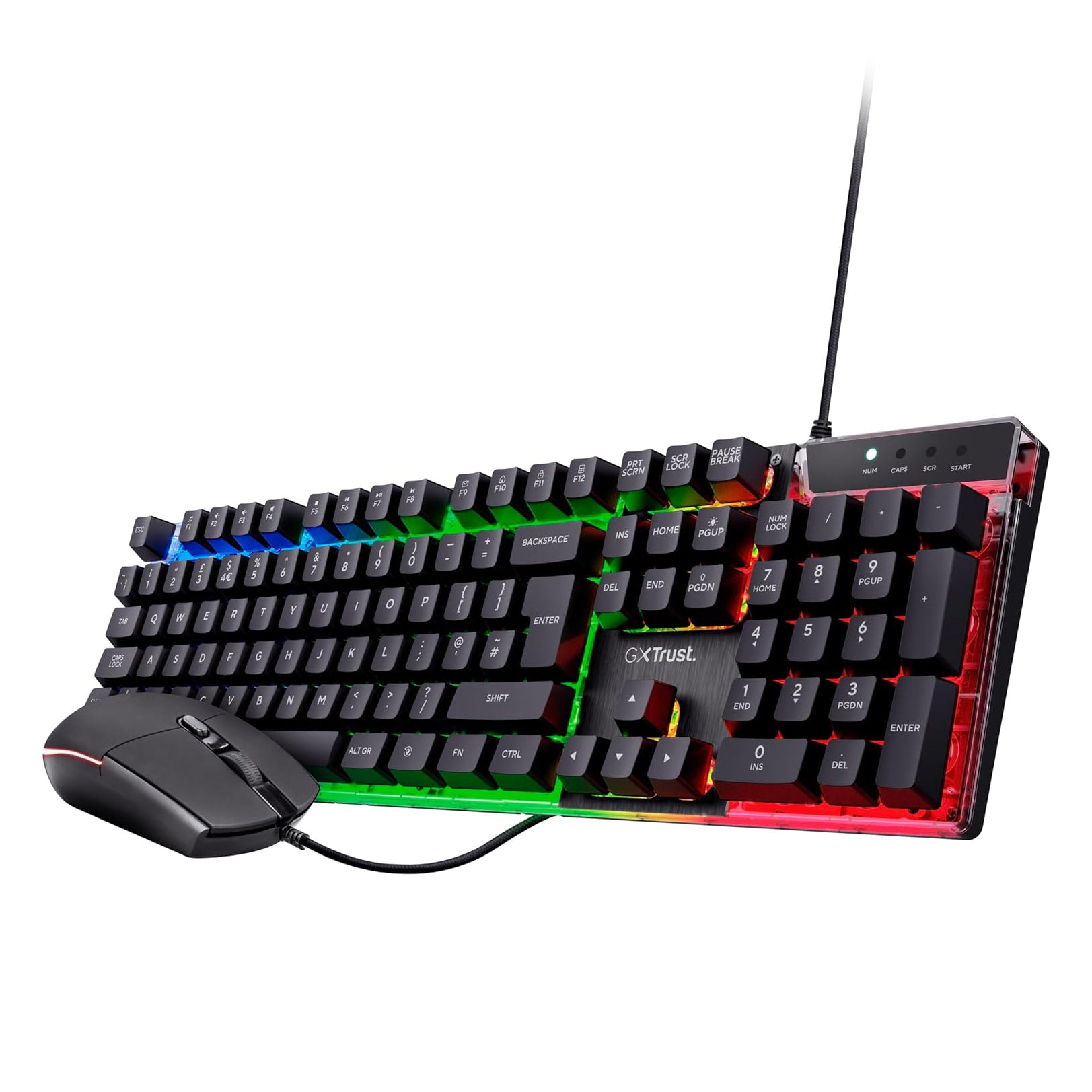 GXTrust Azor Gaming Keyboard and Mouse Set - Keyboard with QWERTY UK Layout, LED illumination, 8 Key Anti-Ghosting, 12 Multimedia Keys, 800–3000 DPI - Black