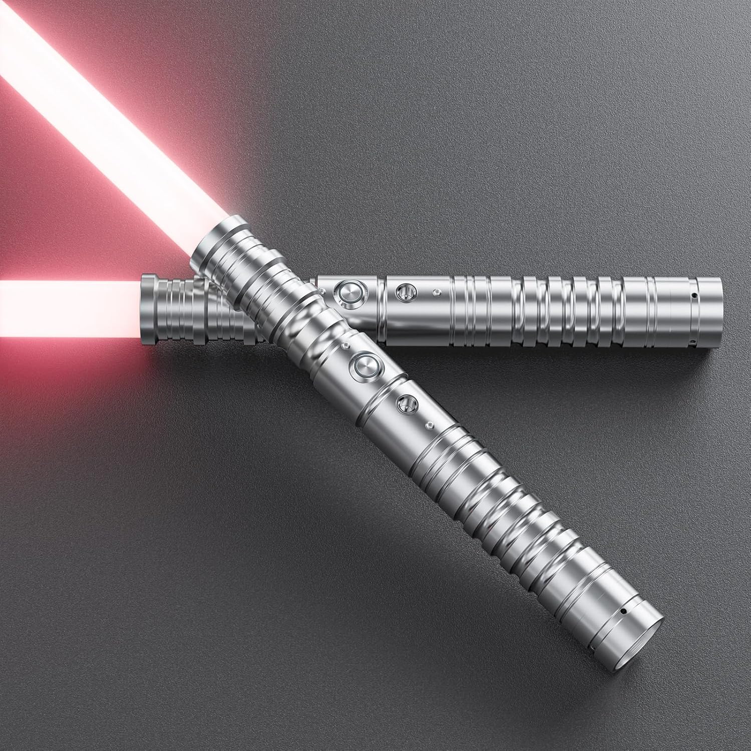 2-in-1 RGB Lightsaber 7 Color USB Rechargeable Silver Metal Handle Sword (2 Pack)
