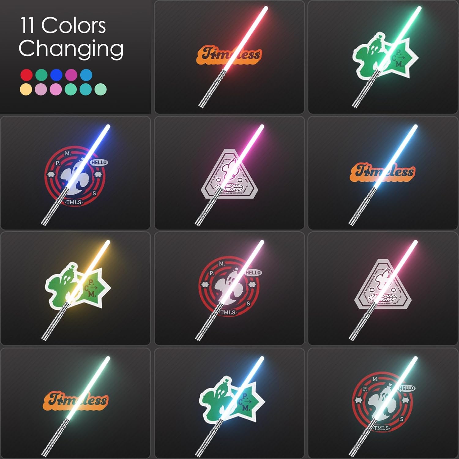 2-in-1 RGB Lightsaber 7 Color USB Rechargeable Silver Metal Handle Sword (2 Pack)
