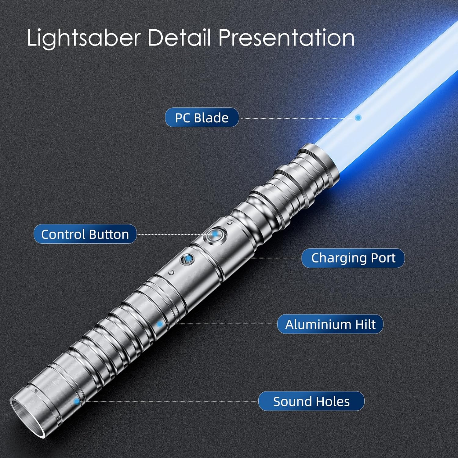 2-in-1 RGB Lightsaber 7 Color USB Rechargeable Silver Metal Handle Sword (2 Pack)