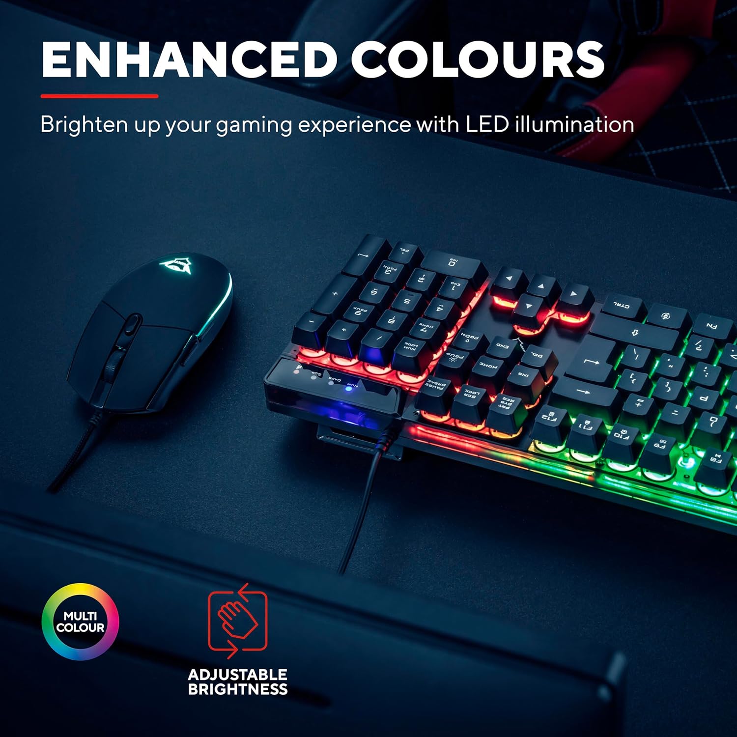 GXTrust Azor Gaming Keyboard and Mouse Set - Keyboard with QWERTY UK Layout, LED illumination, 8 Key Anti-Ghosting, 12 Multimedia Keys, 800–3000 DPI - Black