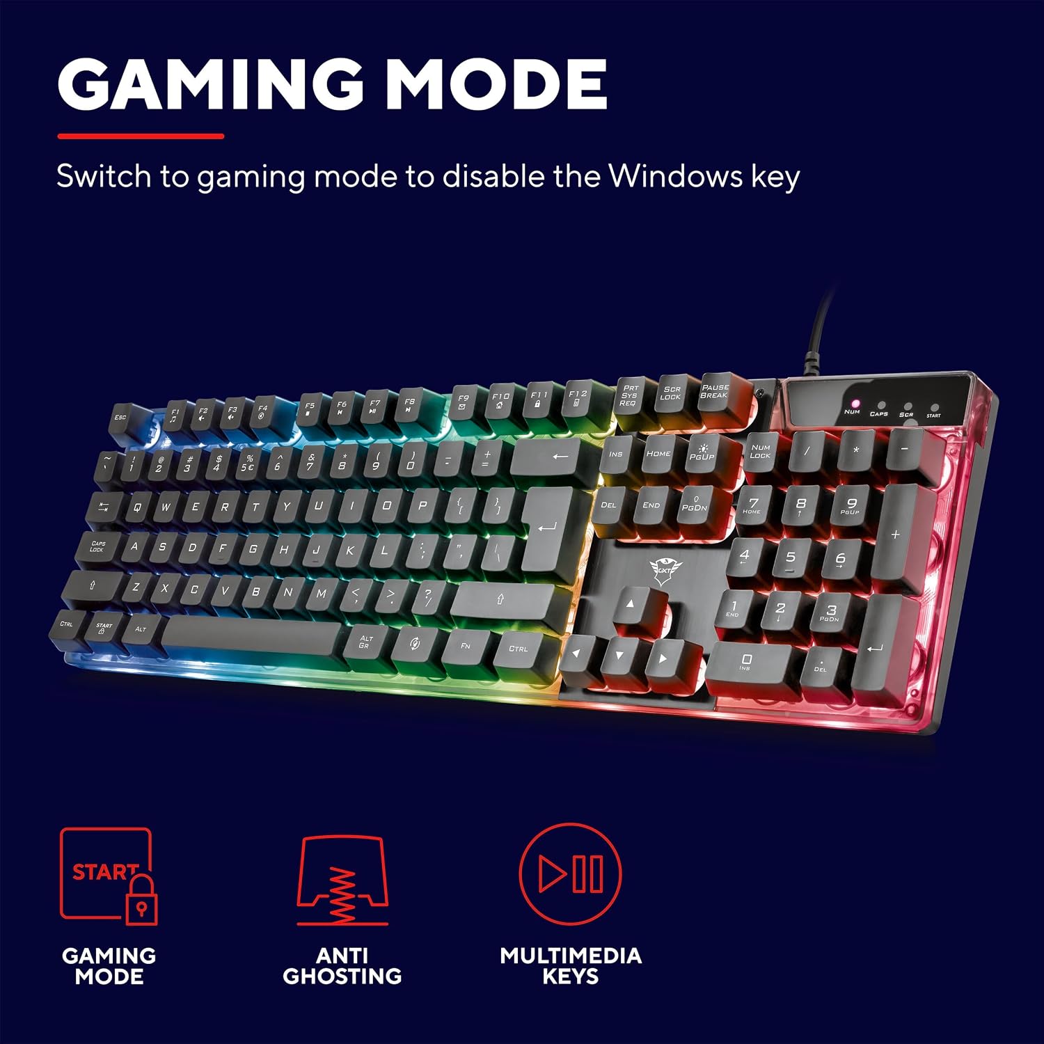 GXTrust Azor Gaming Keyboard and Mouse Set - Keyboard with QWERTY UK Layout, LED illumination, 8 Key Anti-Ghosting, 12 Multimedia Keys, 800–3000 DPI - Black