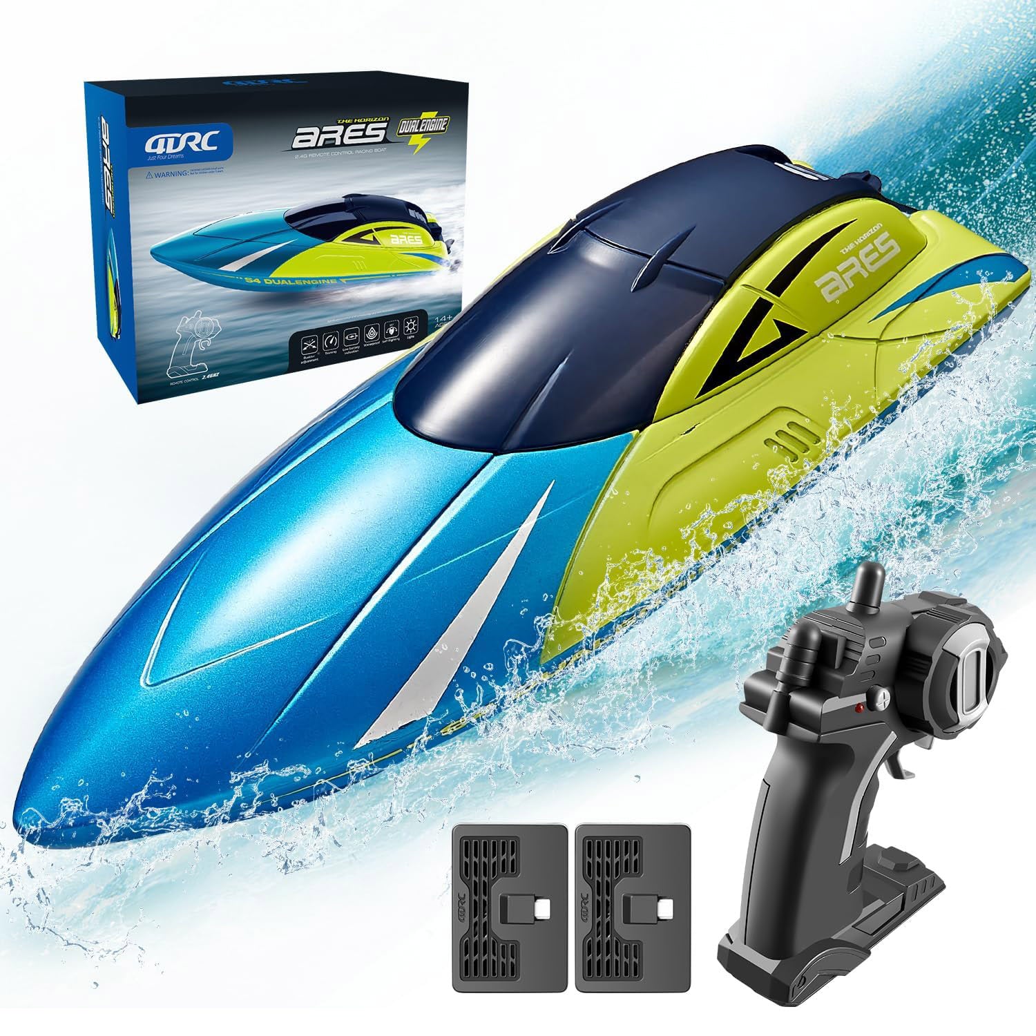 4DRC RC Boat,S4 Remote Control Boat for Kids Adults,2 Modular Batteries,20+ MPH 2.4GHz High Speed Racing Boats for Pools and Lakes