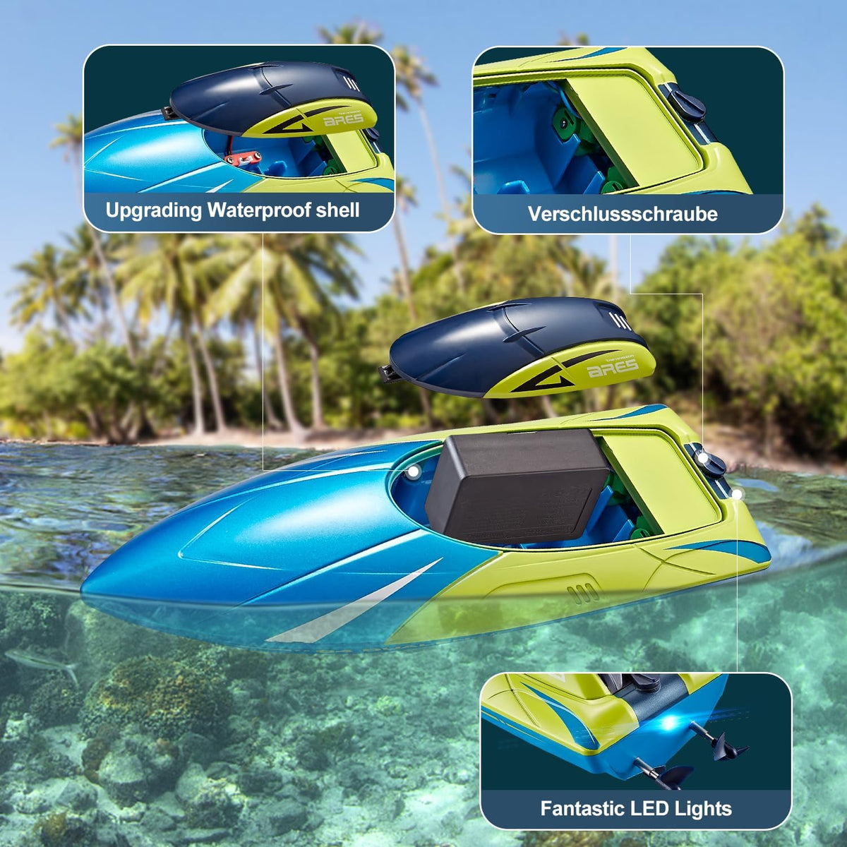 4DRC RC Boat,S4 Remote Control Boat for Kids Adults,2 Modular Batteries,20+ MPH 2.4GHz High Speed Racing Boats for Pools and Lakes