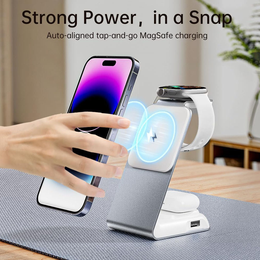 4 in 1 Wireless Charging Station for Watch Charger Compatible-Mag-Safe Charger Stand for Smartphones  (33W Adapter Included) - YFW-F142