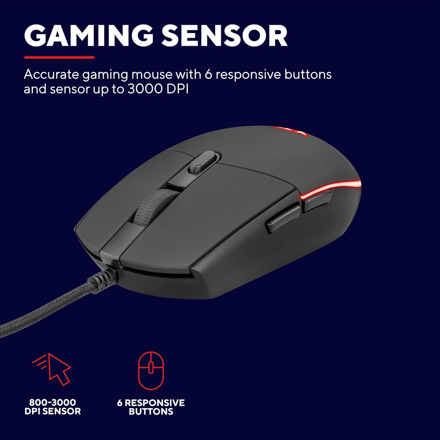 GXTrust Azor Gaming Keyboard and Mouse Set - Keyboard with QWERTY UK Layout, LED illumination, 8 Key Anti-Ghosting, 12 Multimedia Keys, 800–3000 DPI - Black