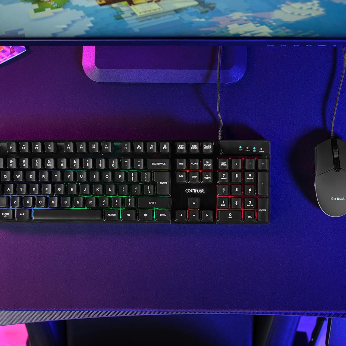 GXTrust Azor Gaming Keyboard and Mouse Set - Keyboard with QWERTY UK Layout, LED illumination, 8 Key Anti-Ghosting, 12 Multimedia Keys, 800–3000 DPI - Black