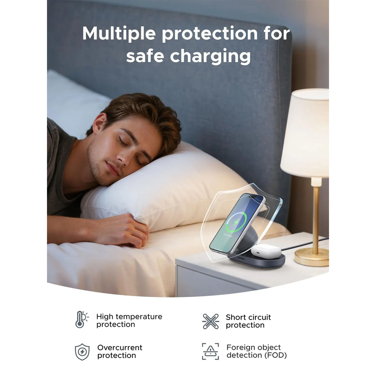 UGREEN Zapix 2 in 1 MagSafe Qi2 15W Induction Charger for iPhone Compatible with iPhone 17 16 15 14 13 12 Air Plus Pro Max, AirPods 4 3 Pro 3 2 1, Magnetic Wireless Charger Fast Charge