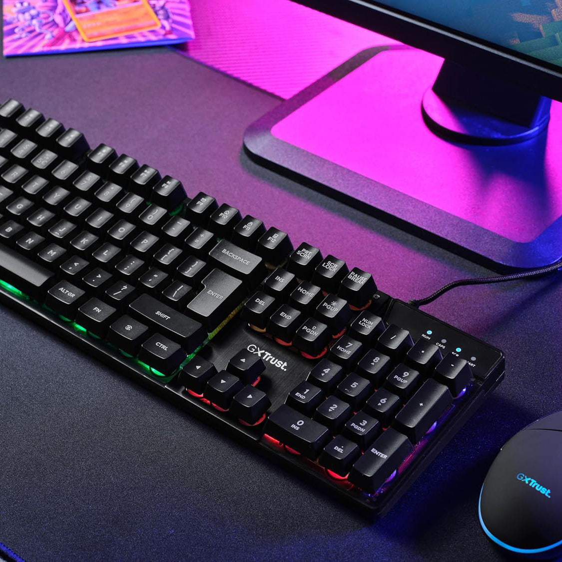GXTrust Azor Gaming Keyboard and Mouse Set - Keyboard with QWERTY UK Layout, LED illumination, 8 Key Anti-Ghosting, 12 Multimedia Keys, 800–3000 DPI - Black